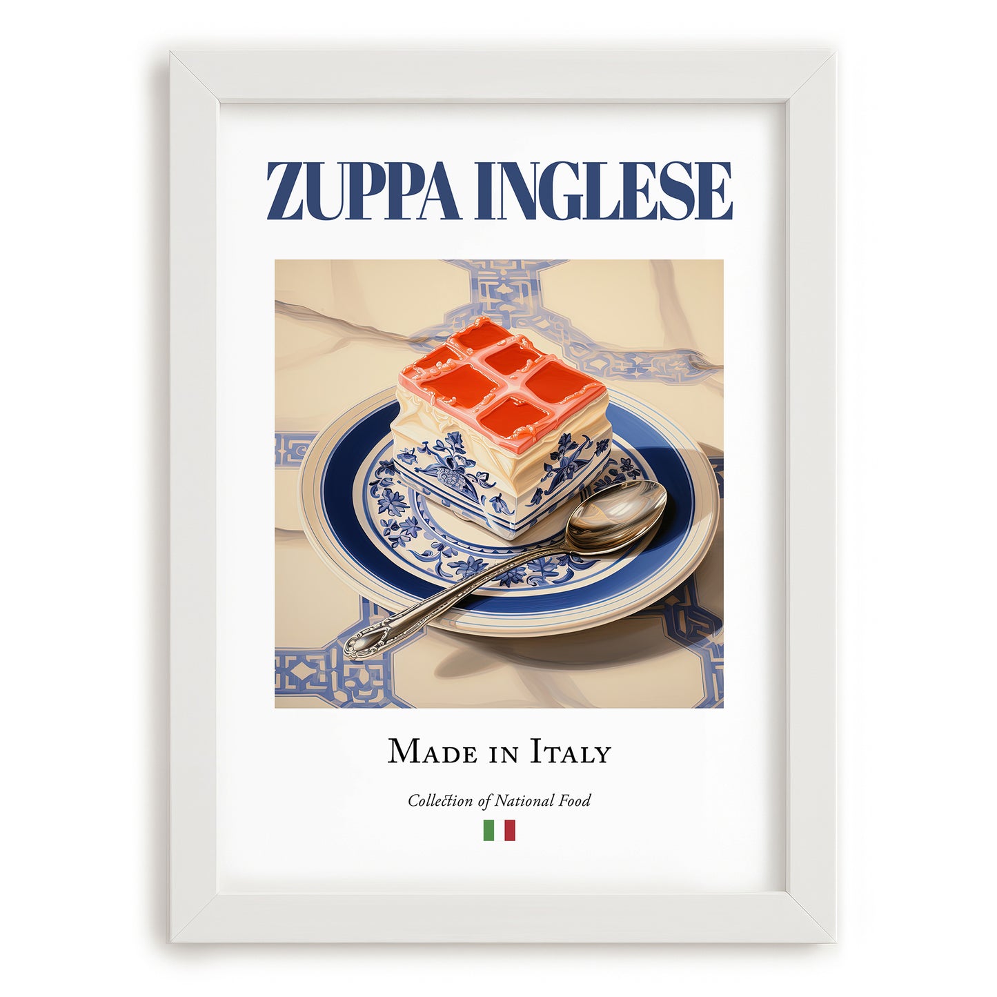 Zuppa Inglese – Italian Dessert Dish, Bistro Poster, placed in minimal white frame