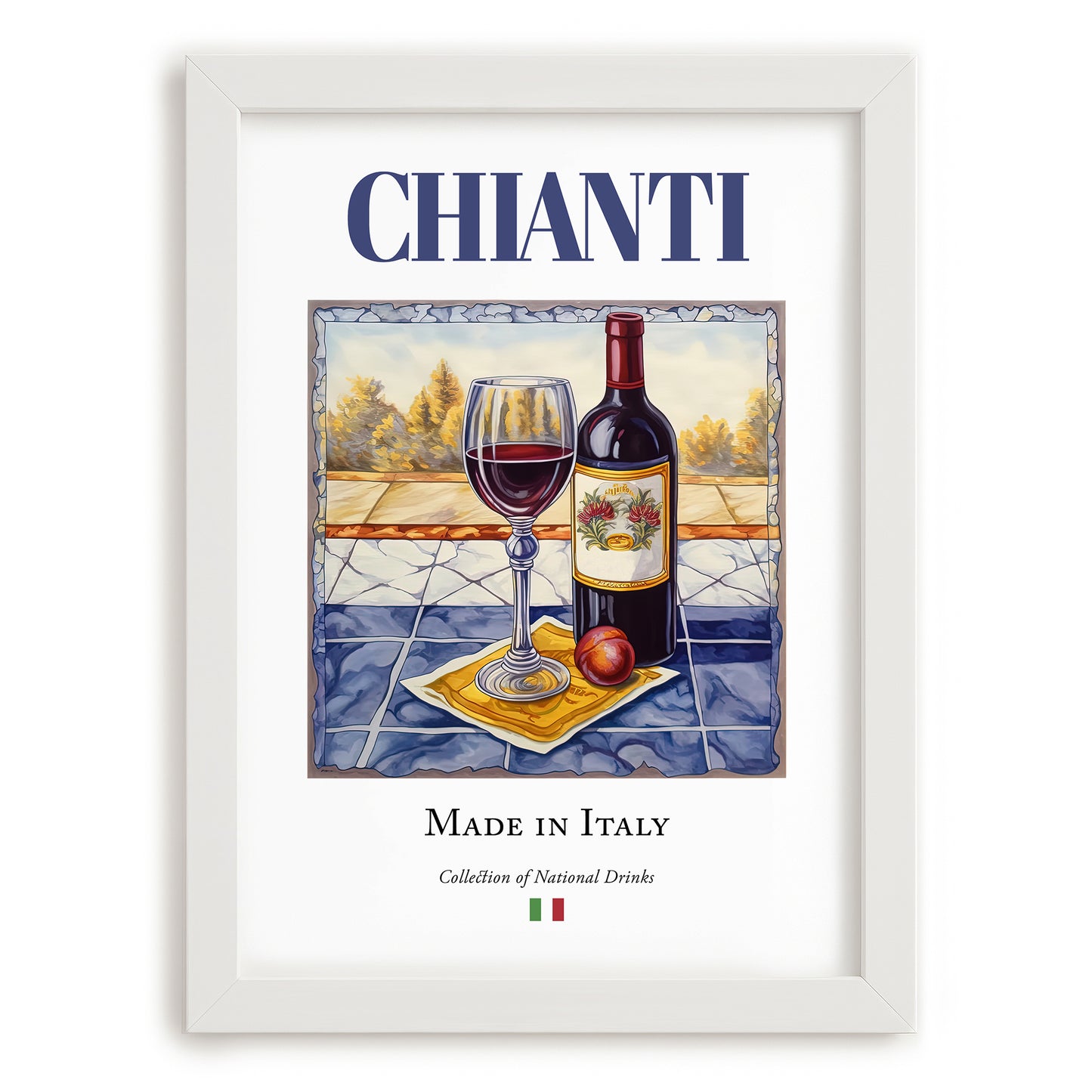Chianti – Italian Red Wine, Wine Bar Poster, placed in minimal white frame