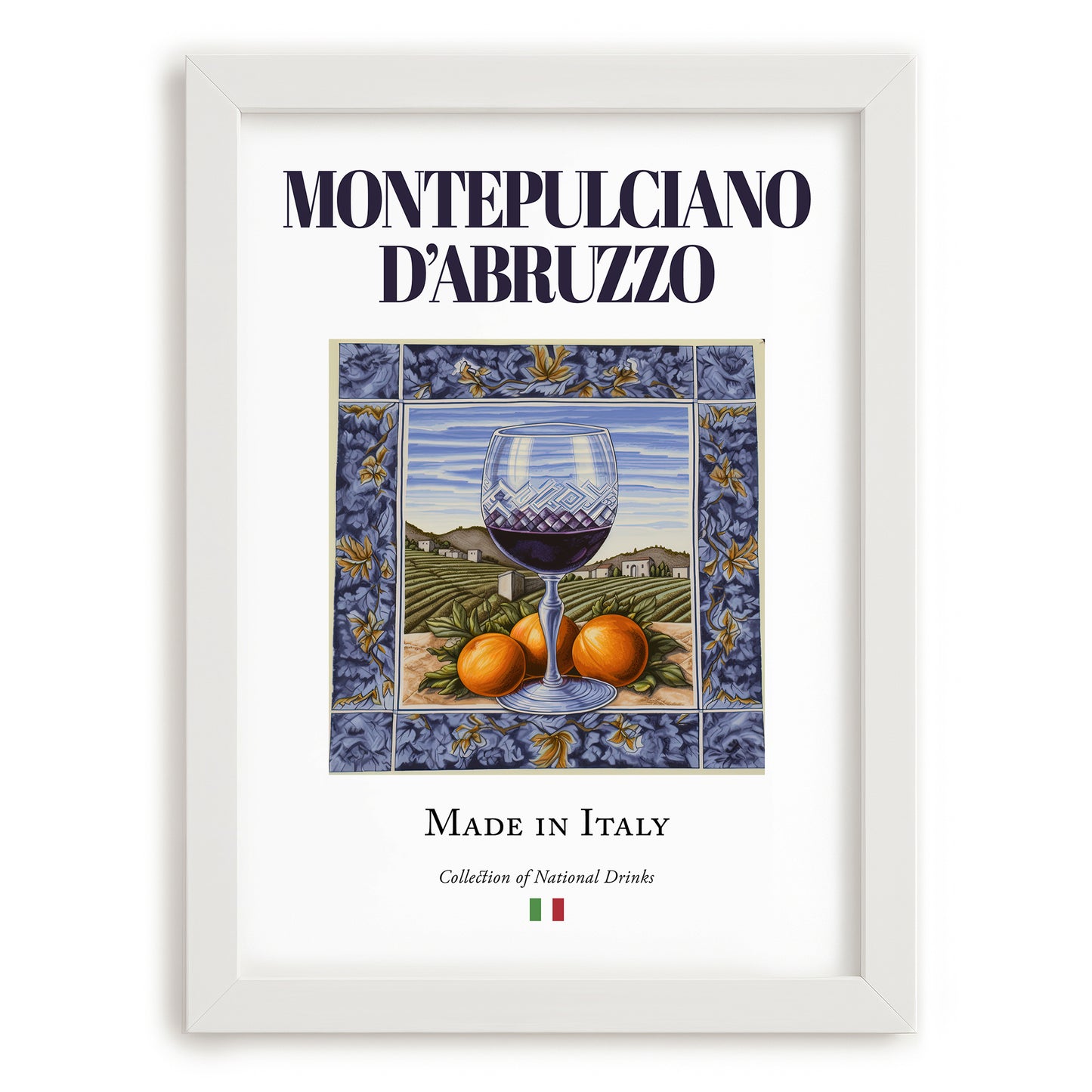 Montepulciano d'Abruzzo – Italian Red Wine, Vinoteca Poster, placed in minimal white frame