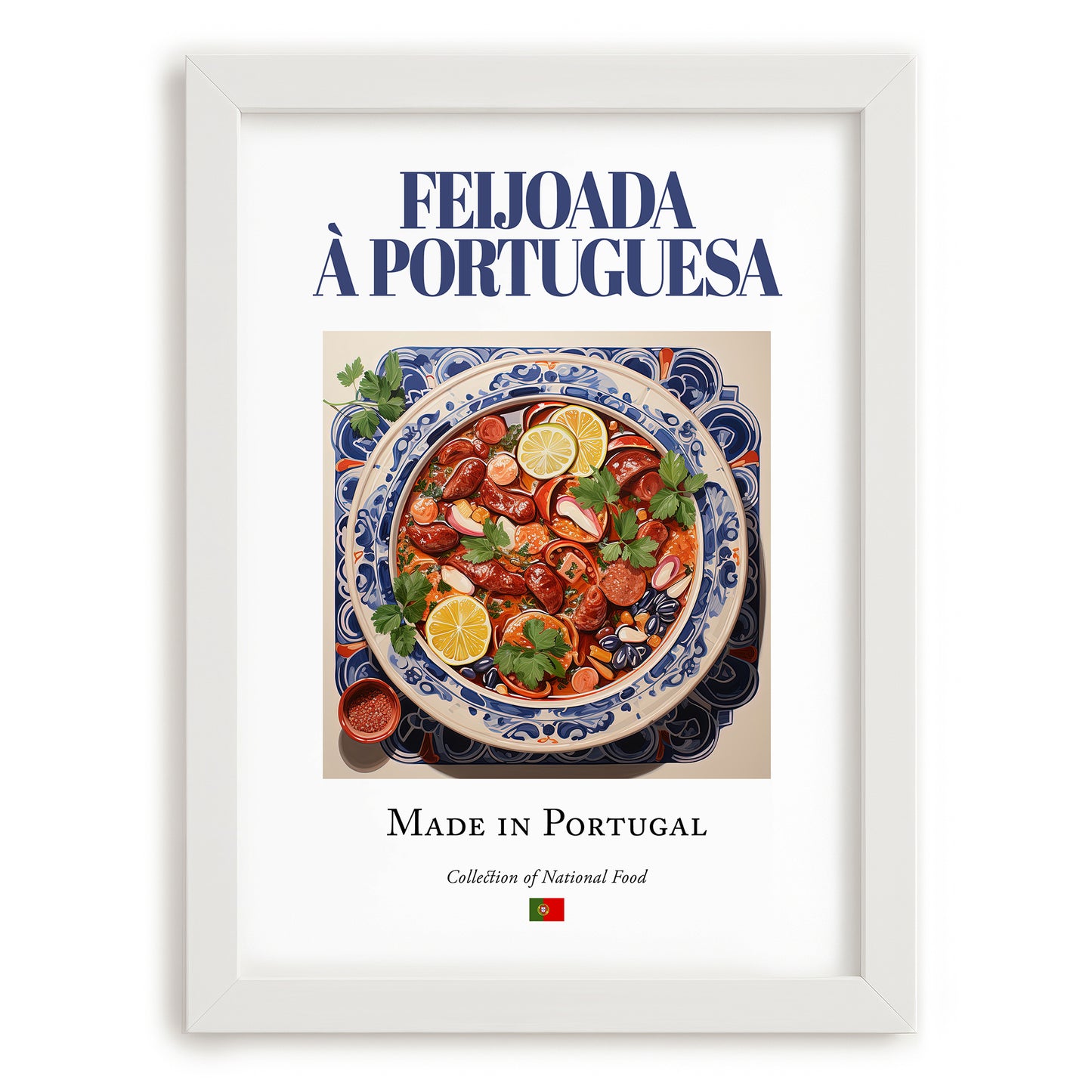 Feijoada à portuguesa – Portuguese Stew Dish, Fine Dining Restaurant Wall Art, placed in minimal white frame