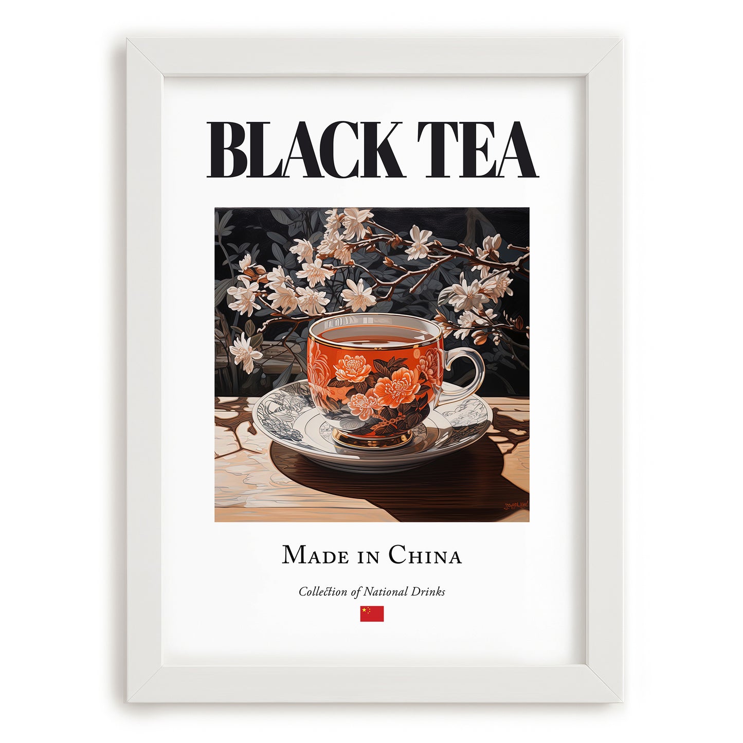 Black Tea – Chinese Tea, Tea Room Wall Decor, placed in minimal white frame