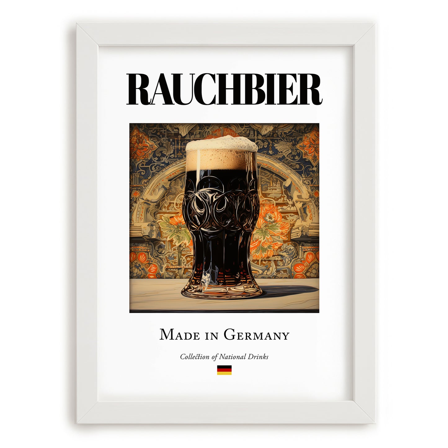 Rauchbier – German Beer, Brauhaus Wall Decor, placed in minimal white frame