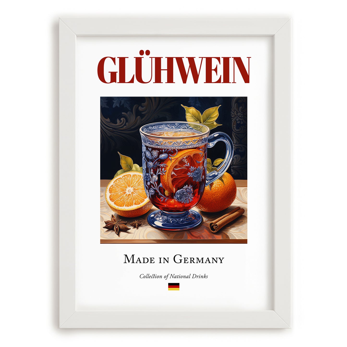 Glühwein – German Beverage Drink, Cocktail Lounge Still Life, placed in minimal white frame