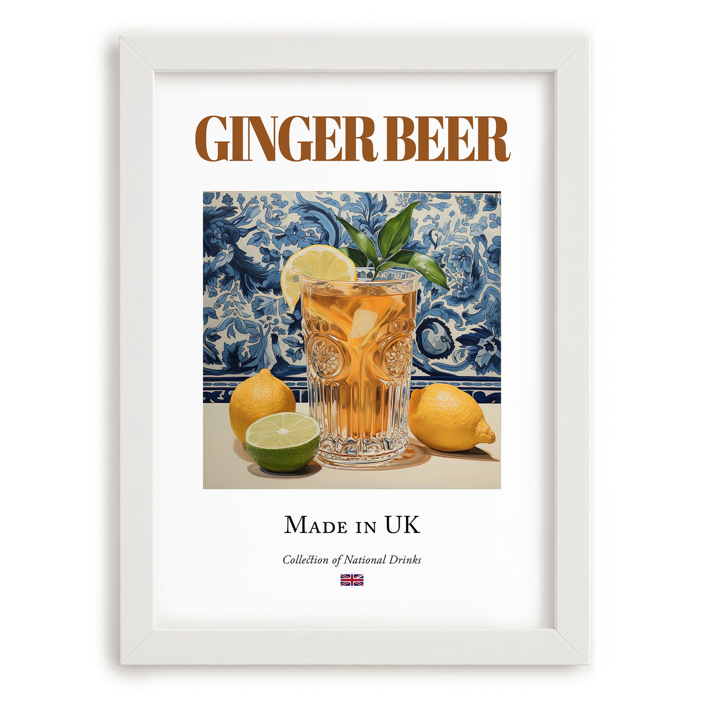 Ginger Beer – English Beverage Drink, Jazz Bar Still Life, placed in minimal white frame