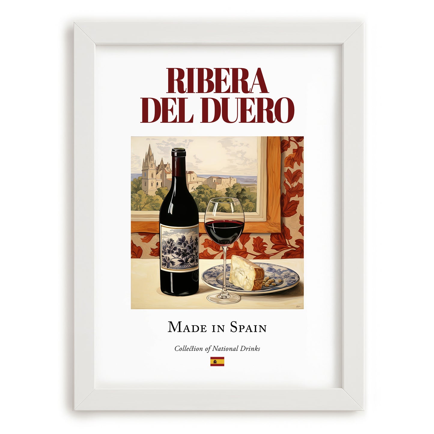 Ribera del Duero – Spanish Red Wine, Wine Bar Poster, placed in minimal white frame