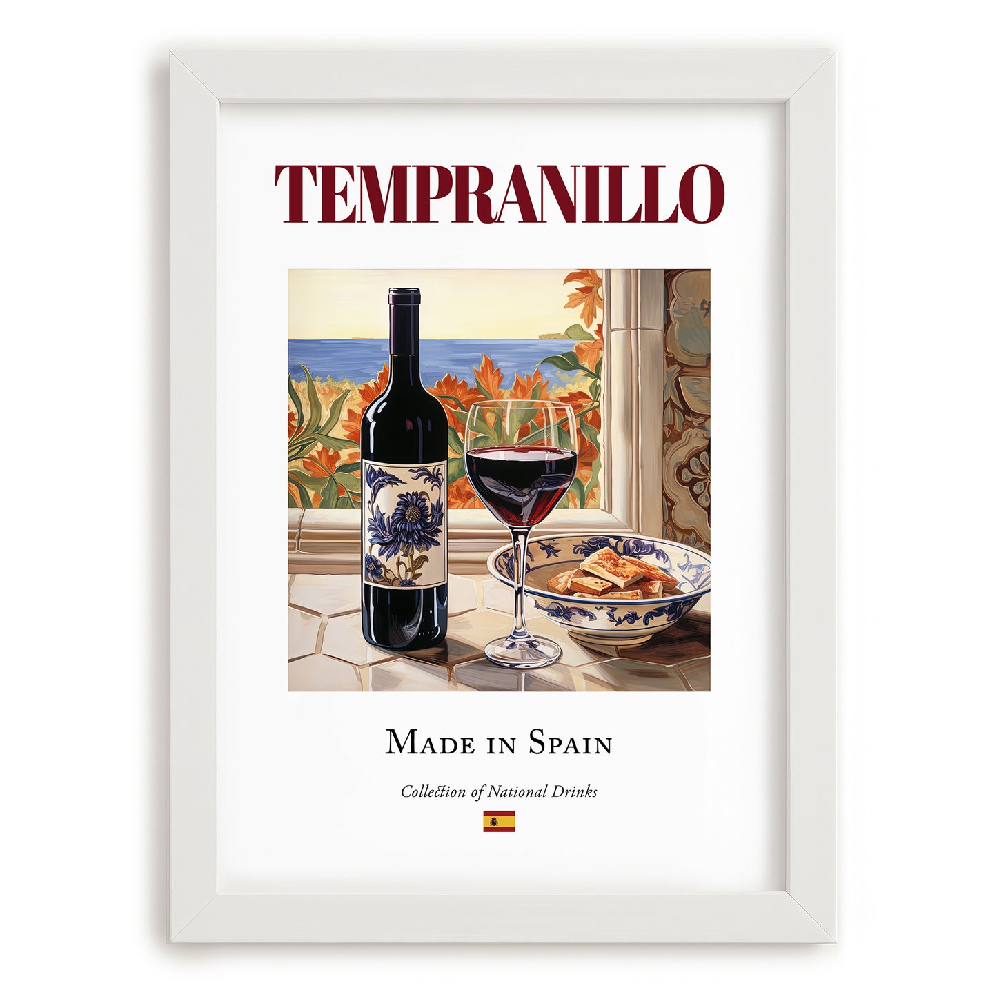 Tempranillo – Spanish Red Wine, Enoteca Illustration, placed in minimal white frame
