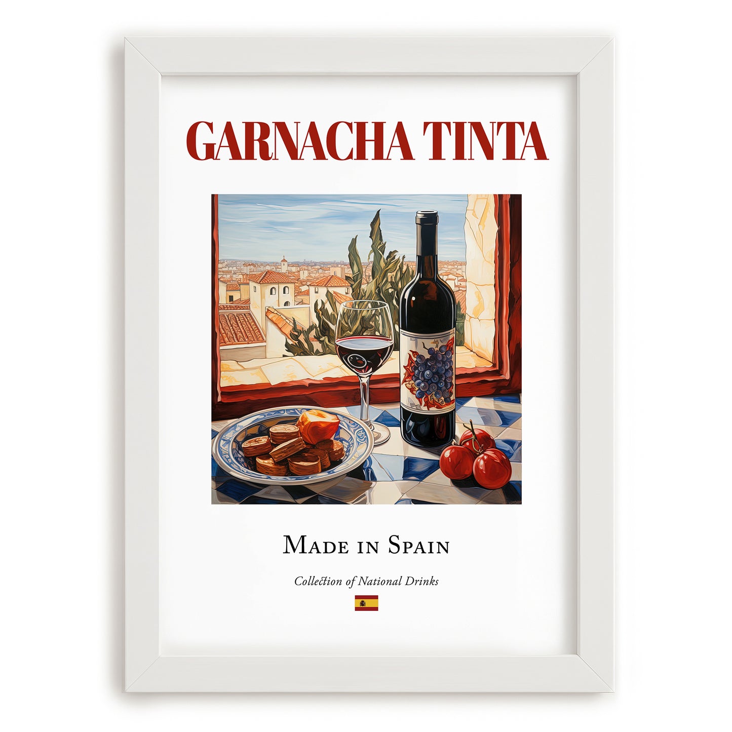 Garnacha tinta – Spanish Red Wine, Vinoteca Wall Art, placed in minimal white frame