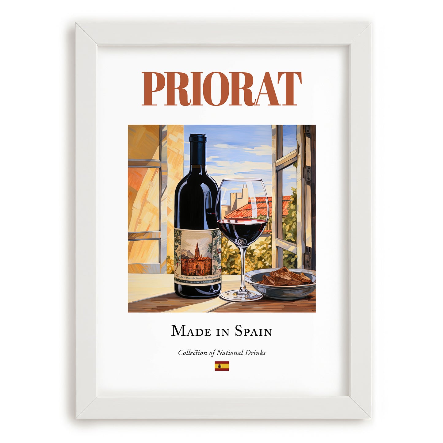 Priorat – Spanish Red Wine, Wine Bar Art, placed in minimal white frame