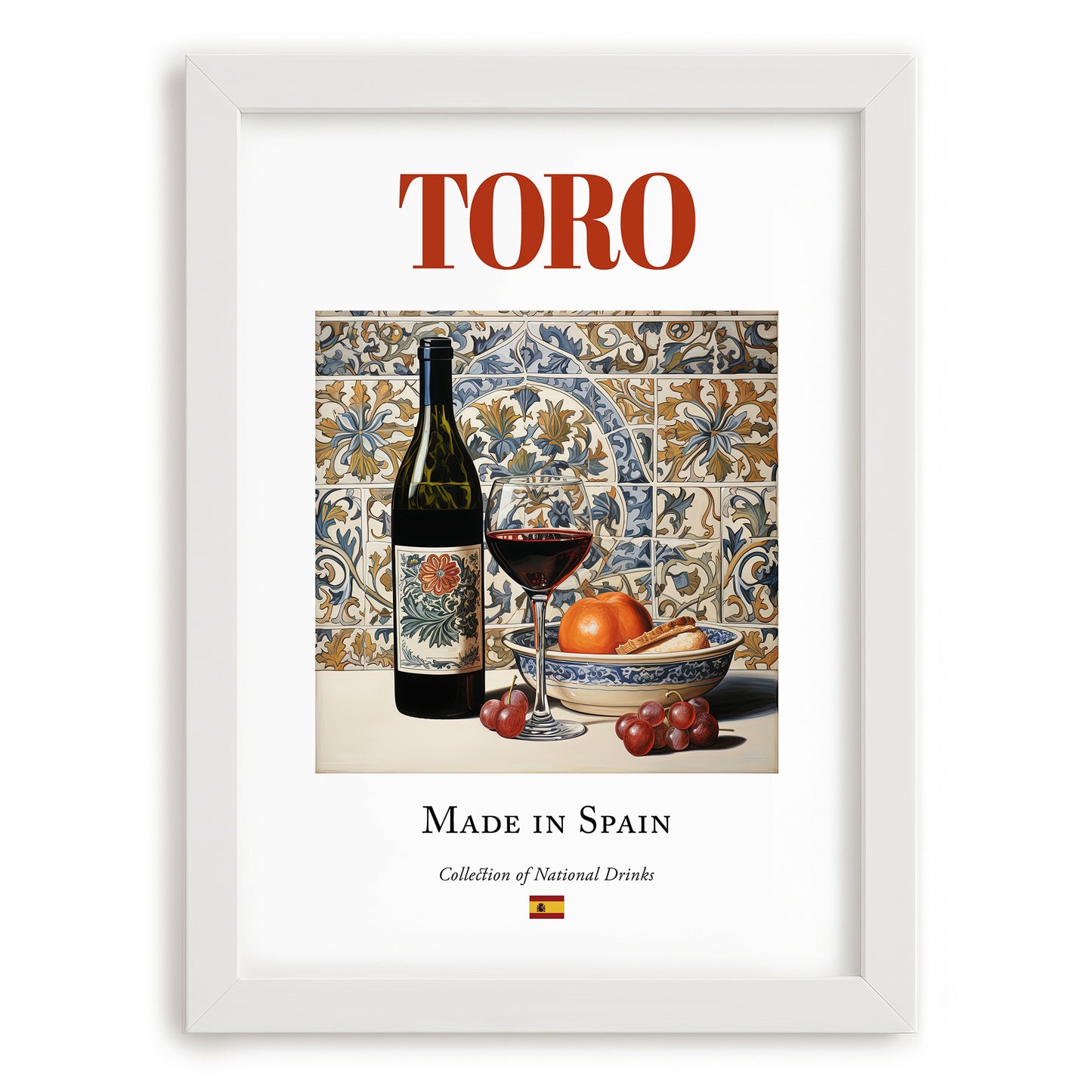 Toro – Spanish Red Wine, Wine Bar Print, placed in minimal white frame