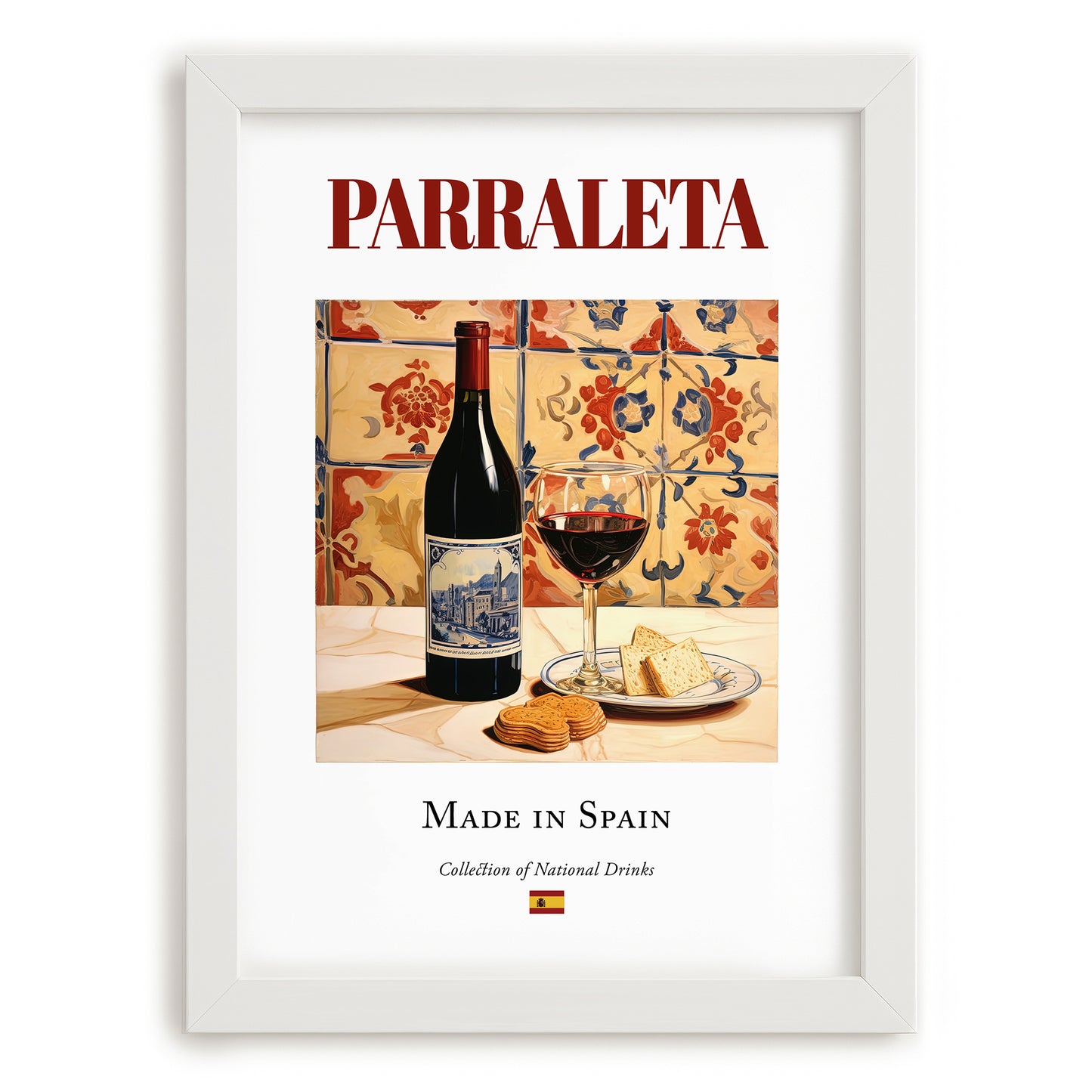 Parraleta – Spanish Red Wine, Enoteca Art, placed in minimal white frame
