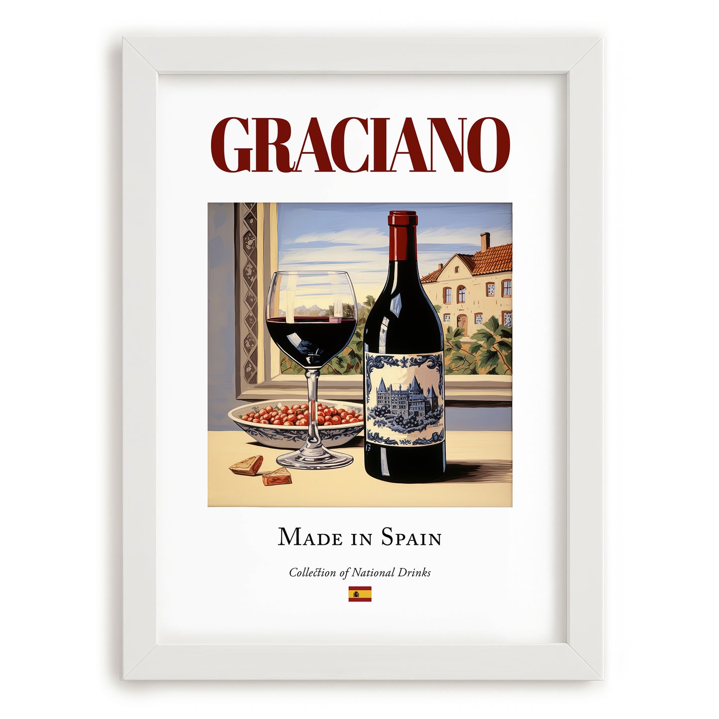 Graciano – Spanish Red Wine, Enoteca Poster, placed in minimal white frame