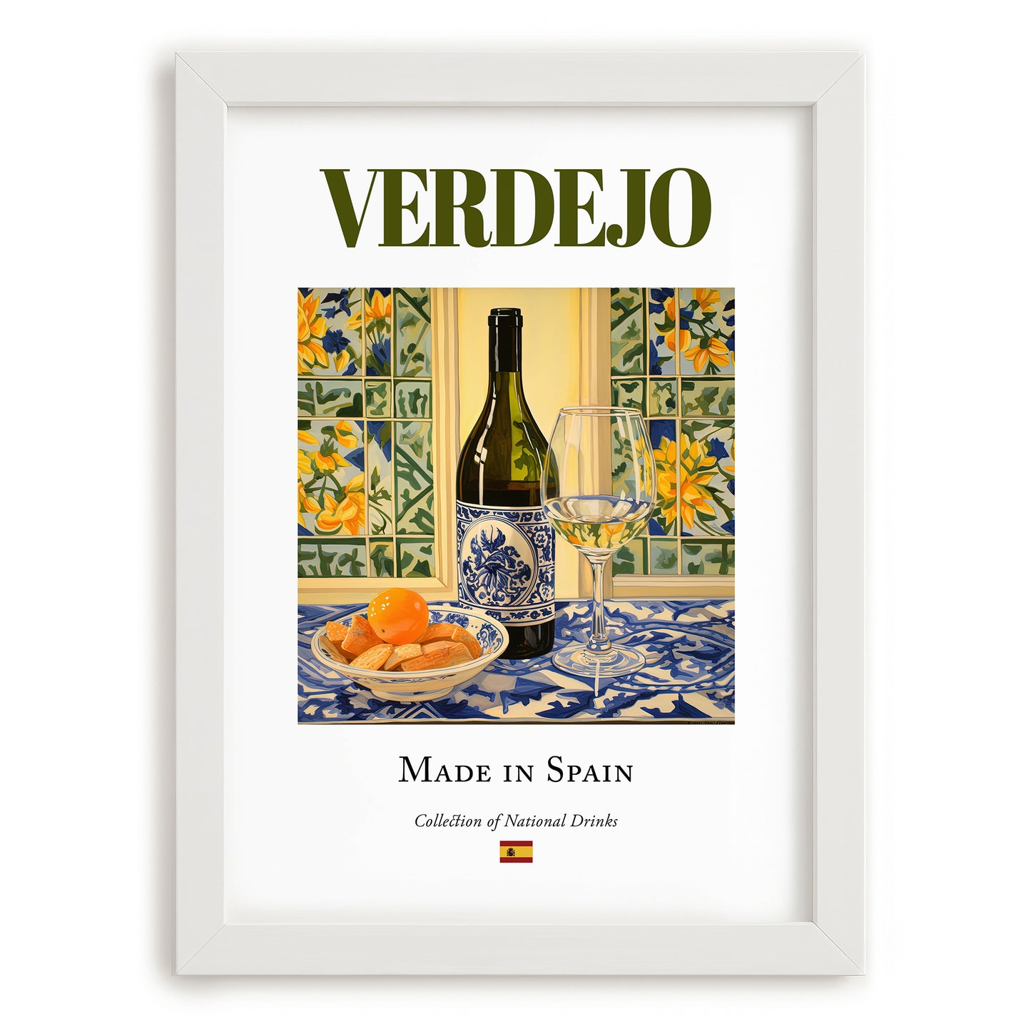 Verdejo – Spanish White Wine, Vinoteca Painting, placed in minimal white frame