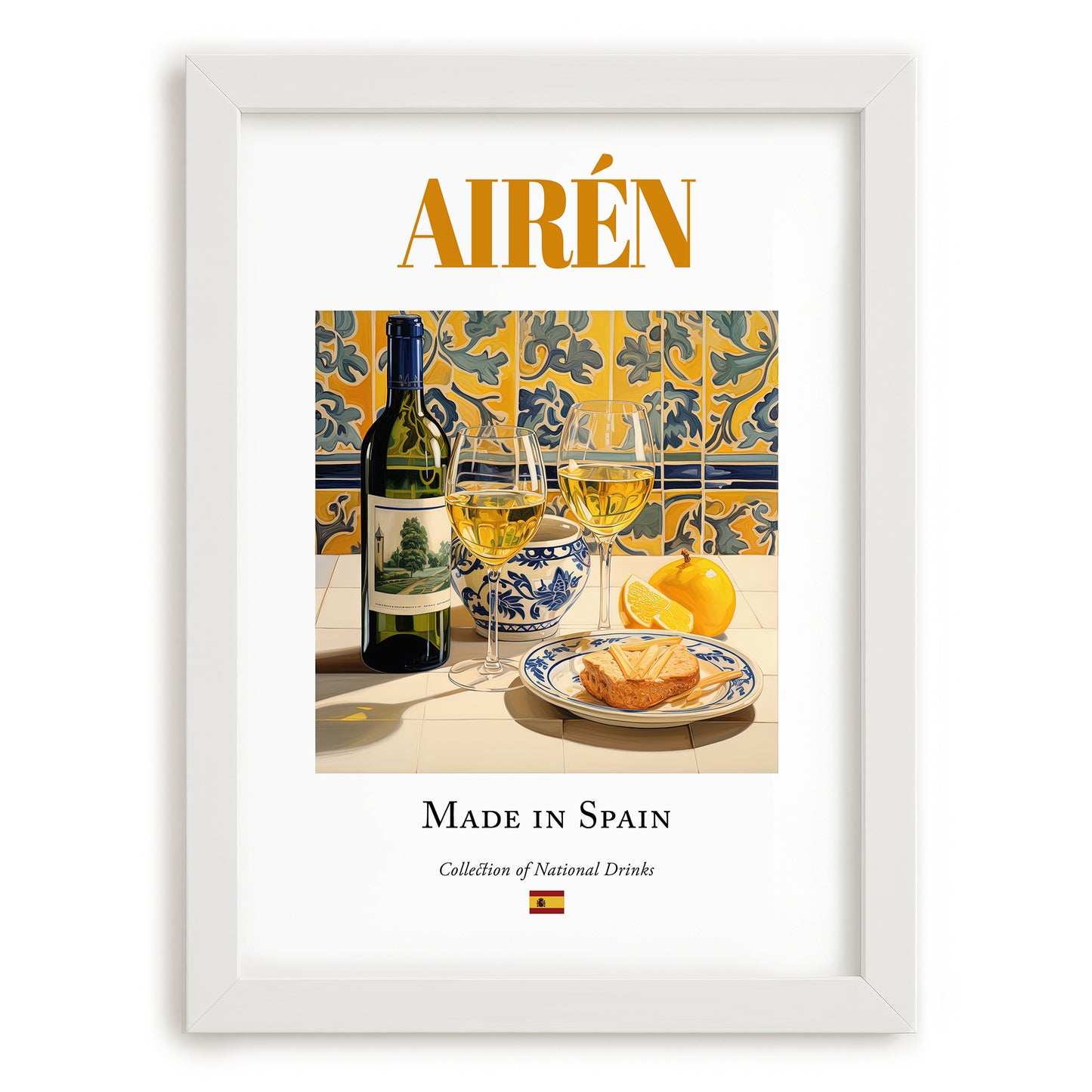 Airén – Spanish White Wine, Vinoteca Poster, placed in minimal white frame