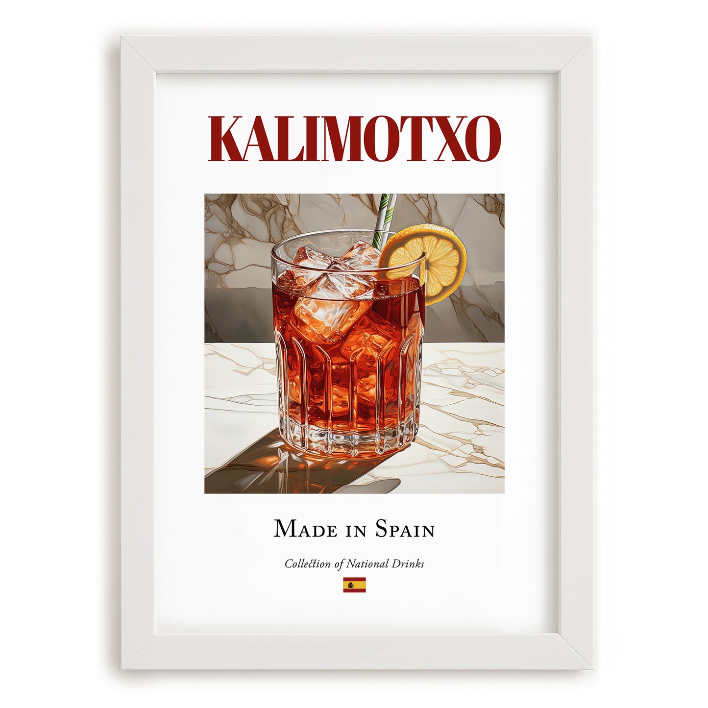 Kalimotxo – Spanish Cocktail Drink, Speakeasy Illustration, placed in minimal white frame
