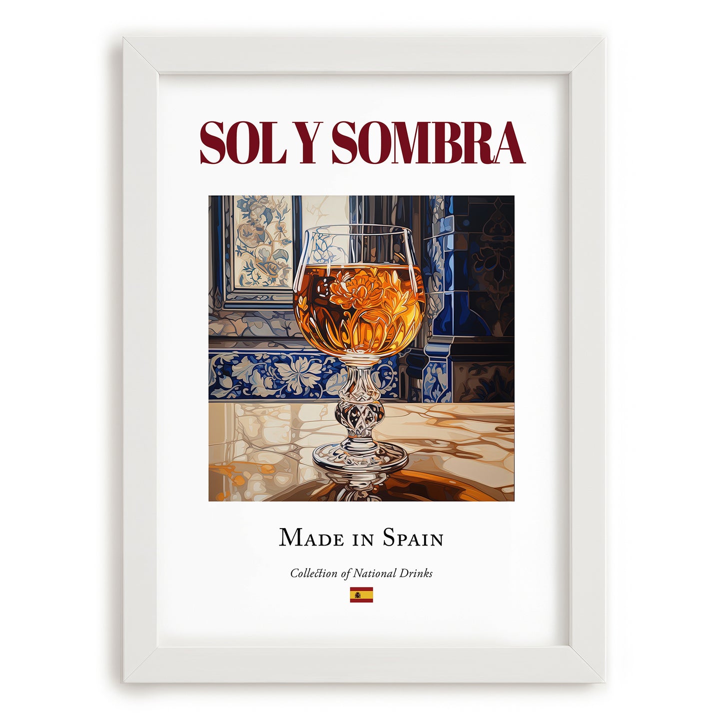 Sol y Sombra – Spanish Cocktail Drink, Cocktail Lounge Wall Art, placed in minimal white frame