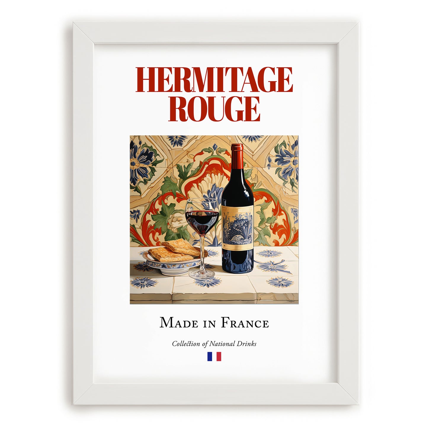 Hermitage rouge – French Red Wine, Vinoteca Poster, placed in minimal white frame