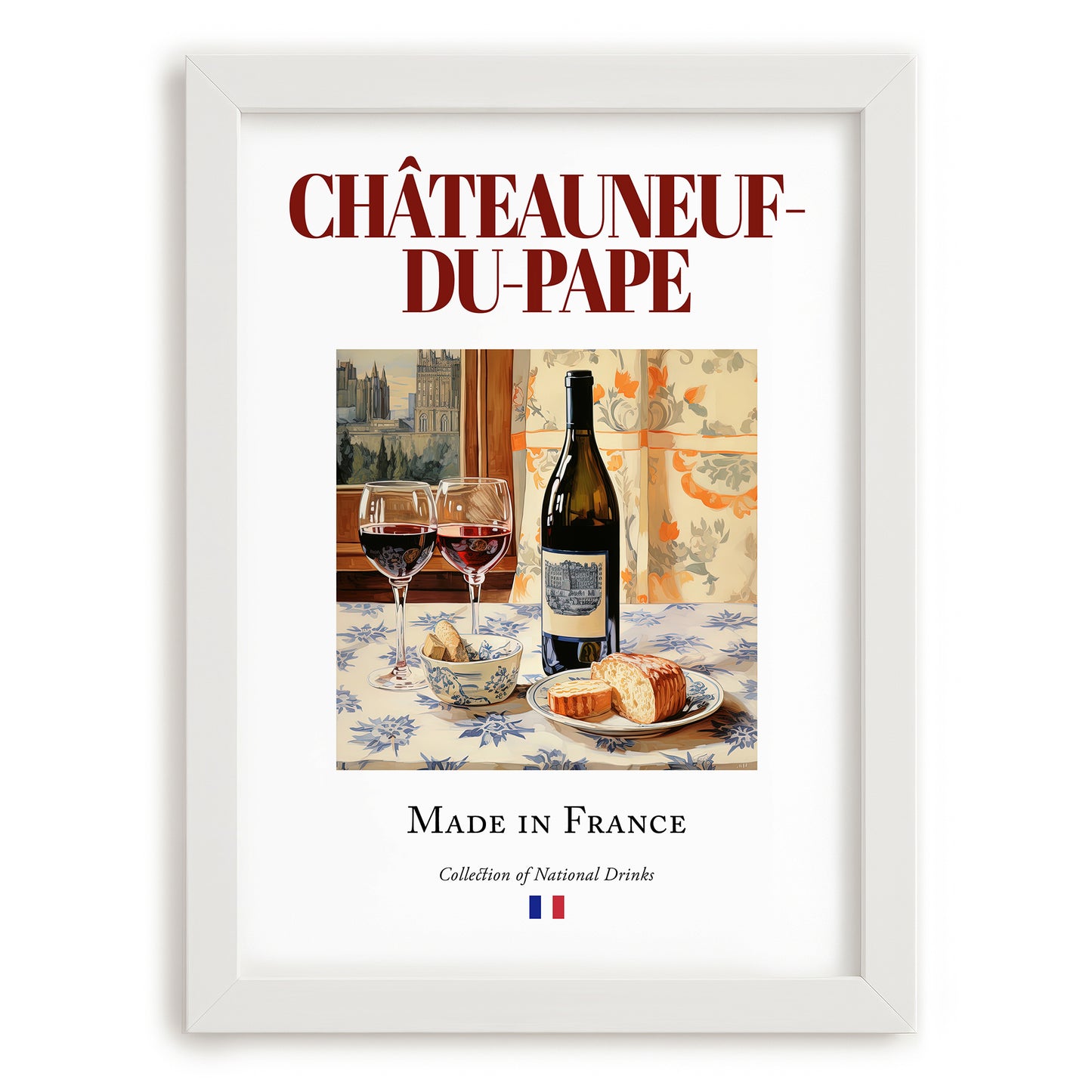 Châteauneuf-du-Pape – French Red Wine, Vinoteca Wall Decor, placed in minimal white frame