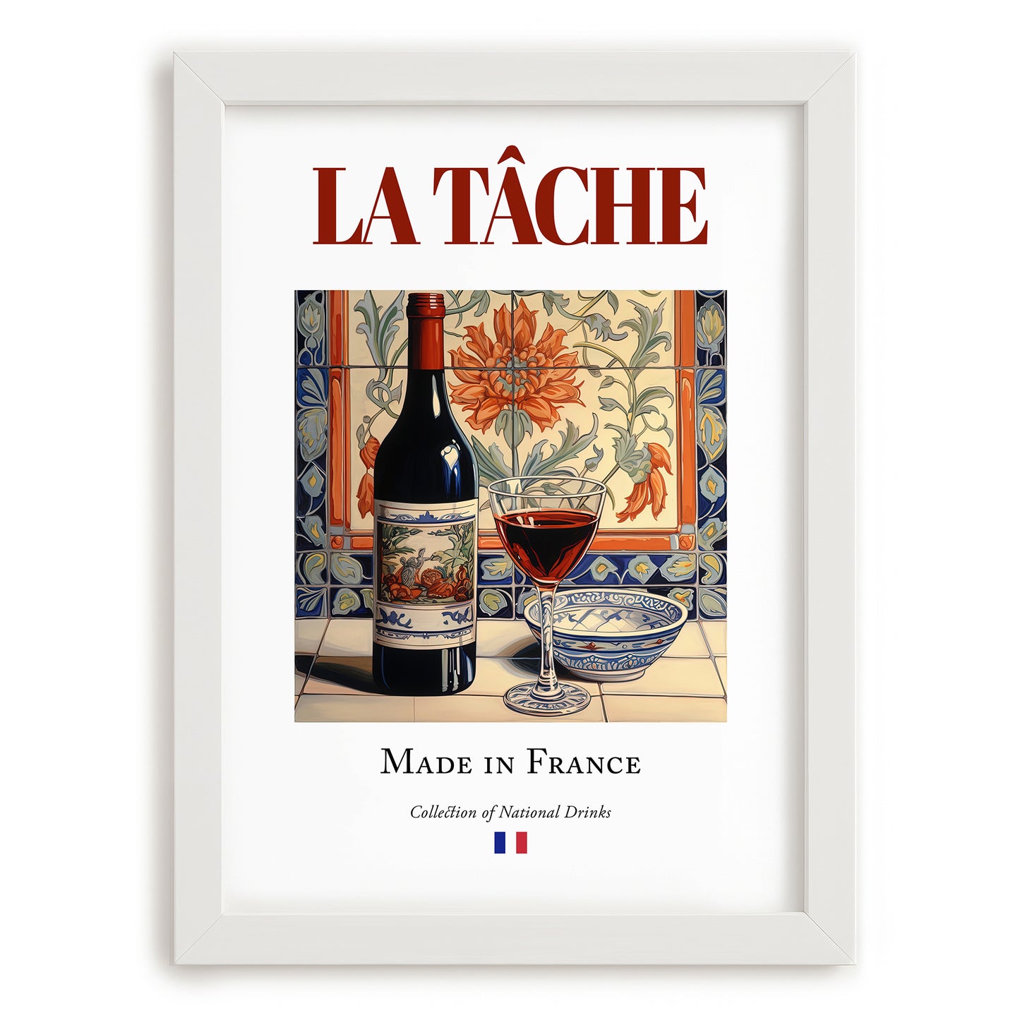 La Tâche – French Red Wine, Wine Bar Illustration, placed in minimal white frame