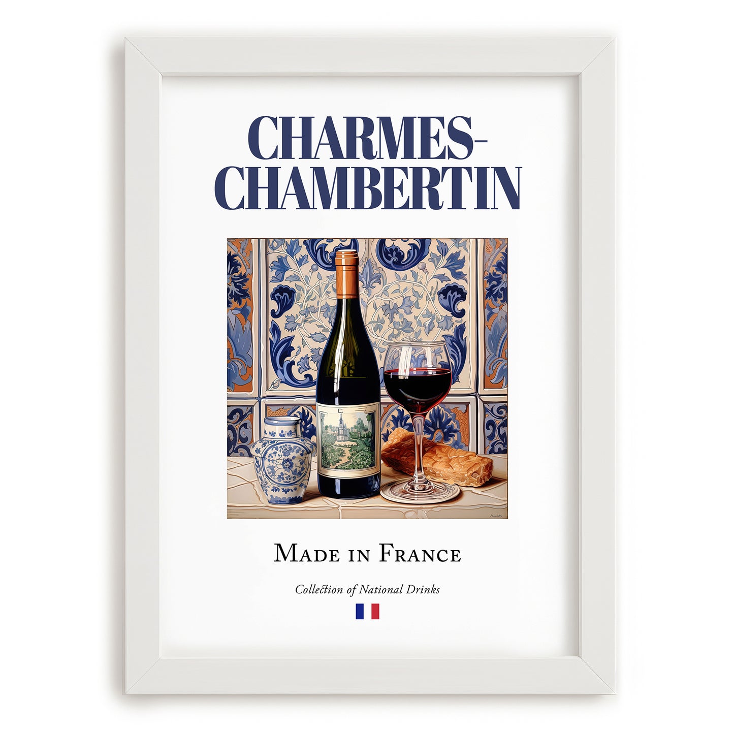 Charmes-Chambertin – French Red Wine, Wine Bar Art, placed in minimal white frame