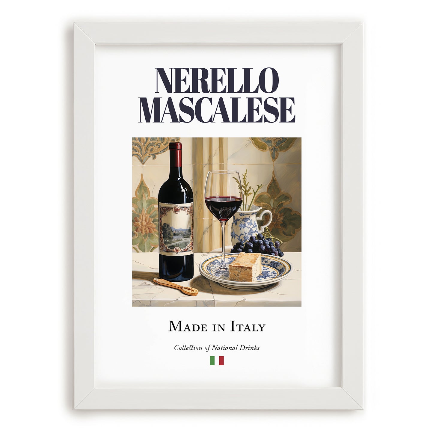Nerello Mascalese – Italian Red Wine, Tasting Room Wall Art, placed in minimal white frame
