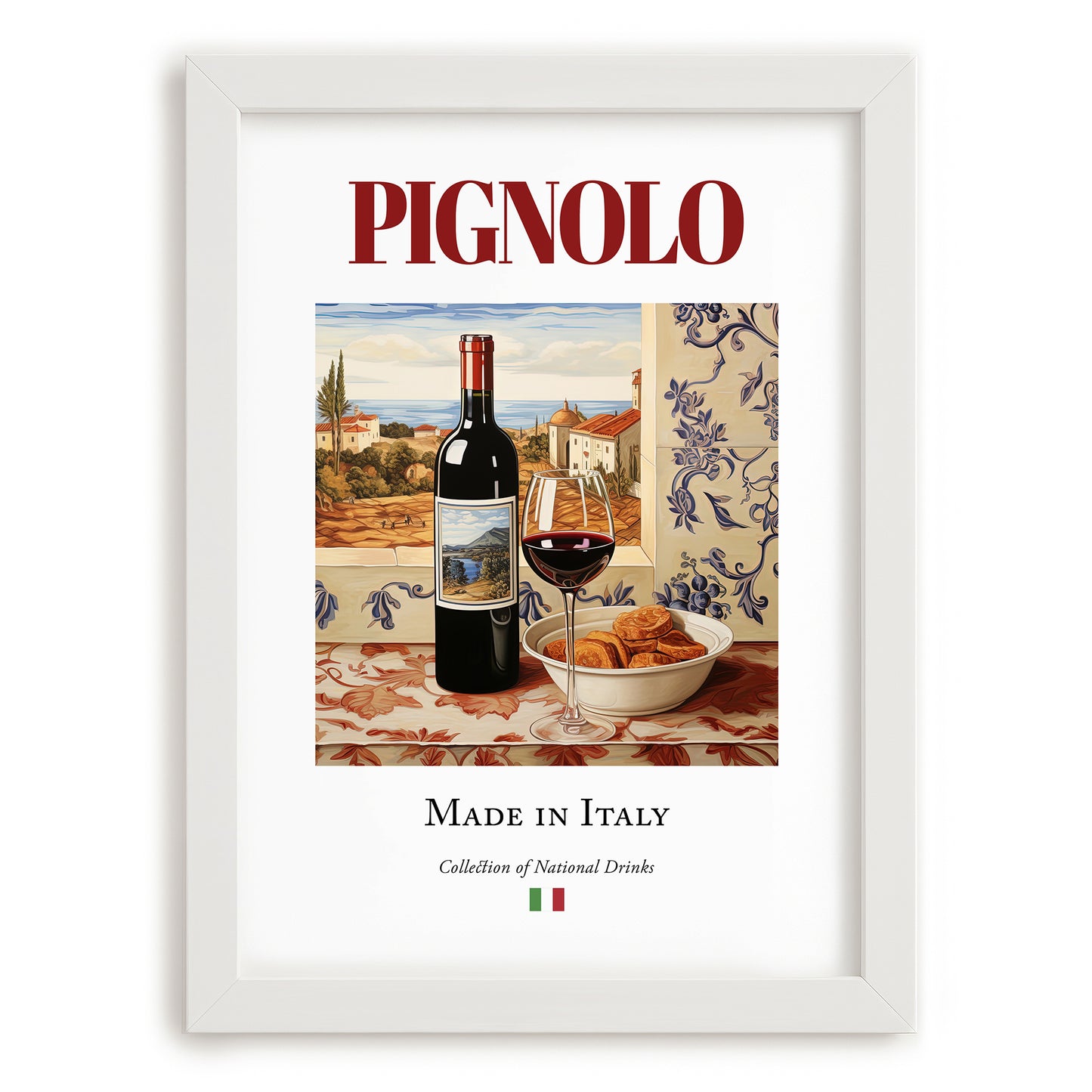 Pignolo – Italian Red Wine, Tasting Room Print, placed in minimal white frame