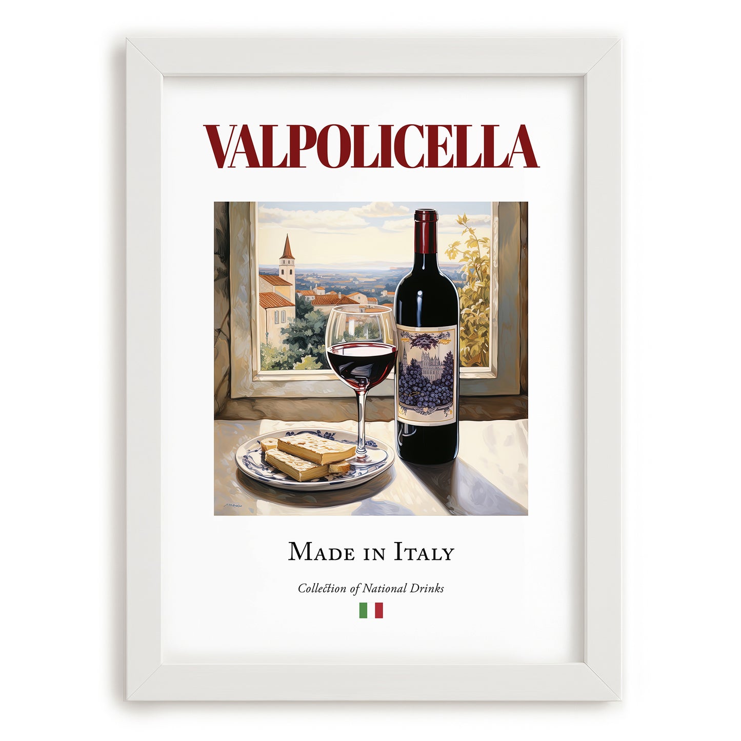 Valpolicella – Italian Red Wine, Wine Bar Illustration, placed in minimal white frame