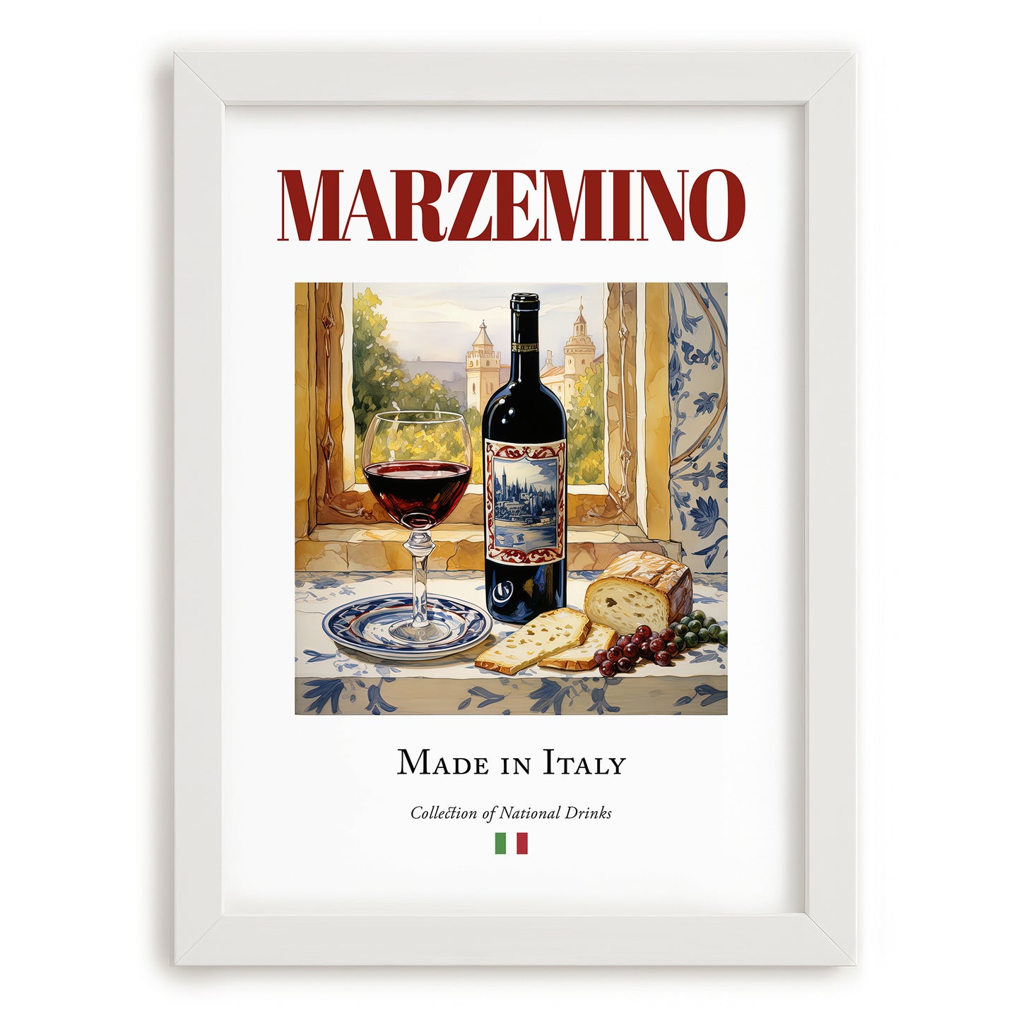 Marzemino – Italian Red Wine, Vinoteca Print, placed in minimal white frame