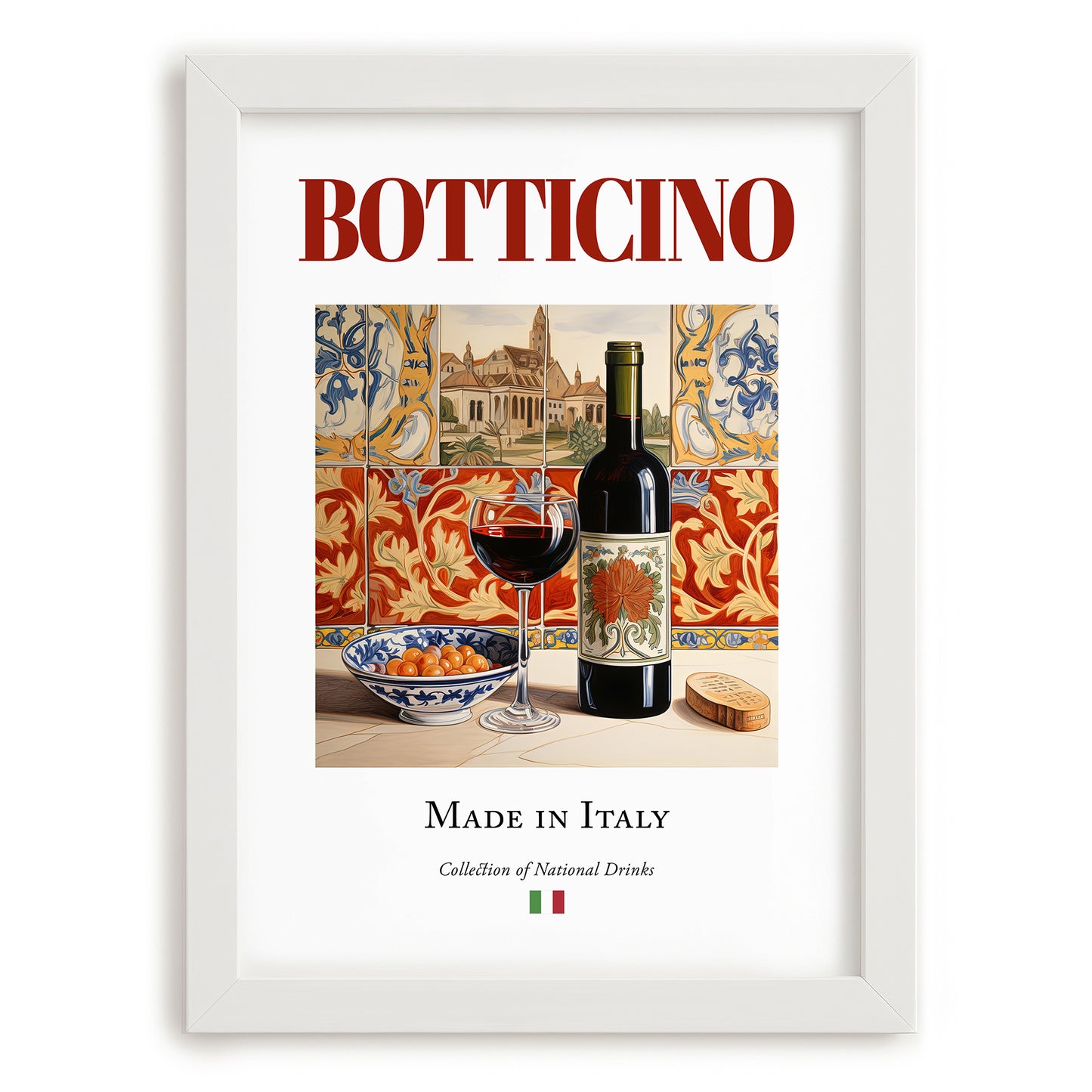 Botticino – Italian Red Wine, Vineyard Terrace Poster, placed in minimal white frame