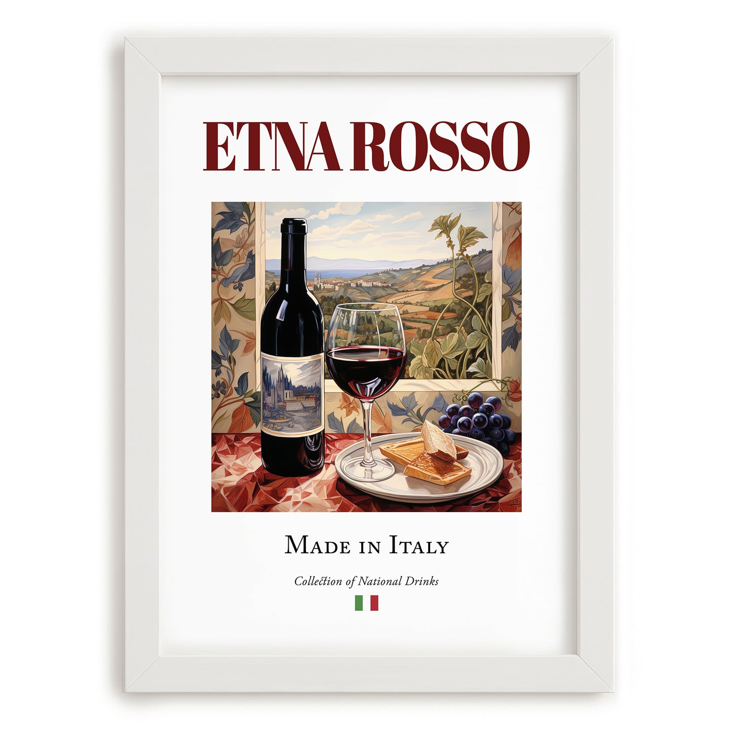 Etna Rosso – Italian Red Wine, Vinoteca Poster, placed in minimal white frame