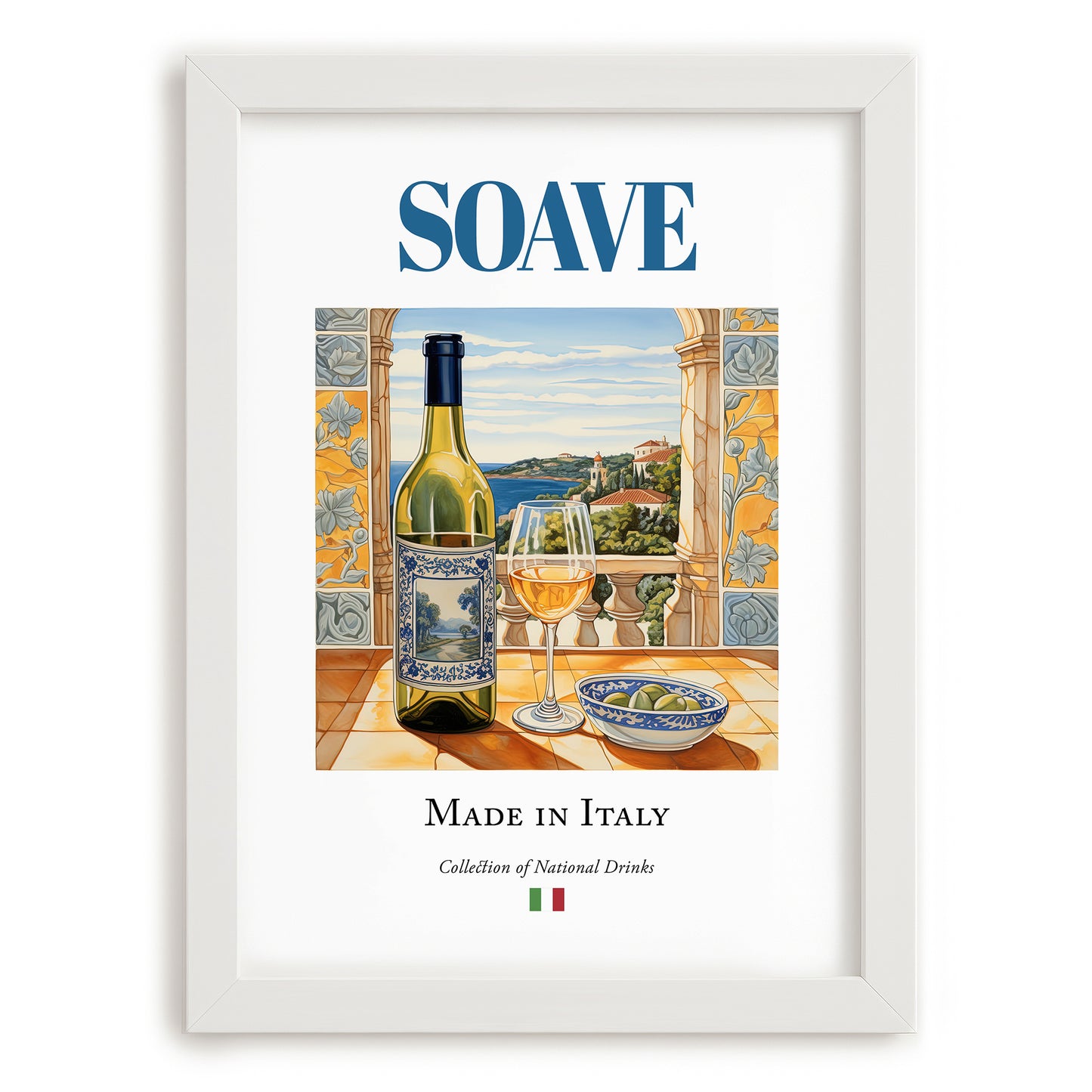 Soave – Italian White Wine, Enoteca Wall Art, placed in minimal white frame