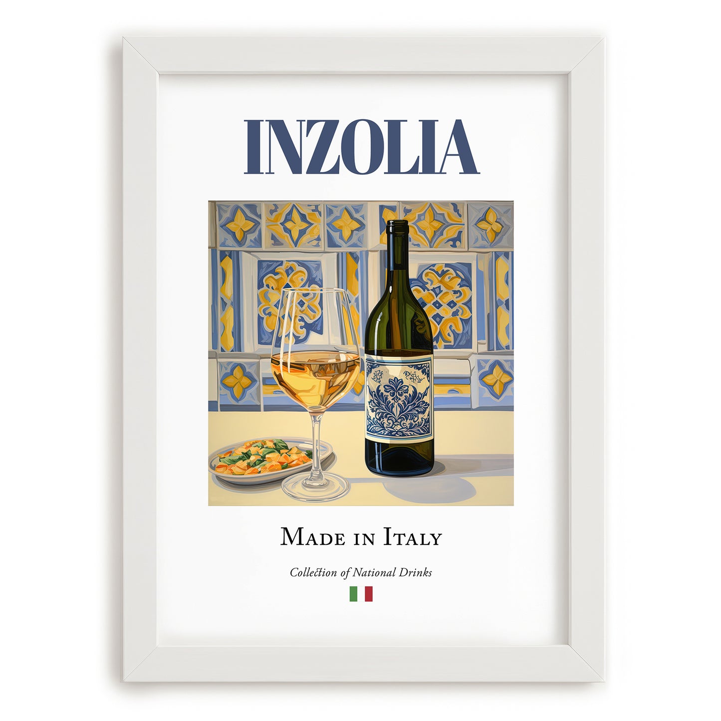 Inzolia – Italian White Wine, Bodega Poster, placed in minimal white frame
