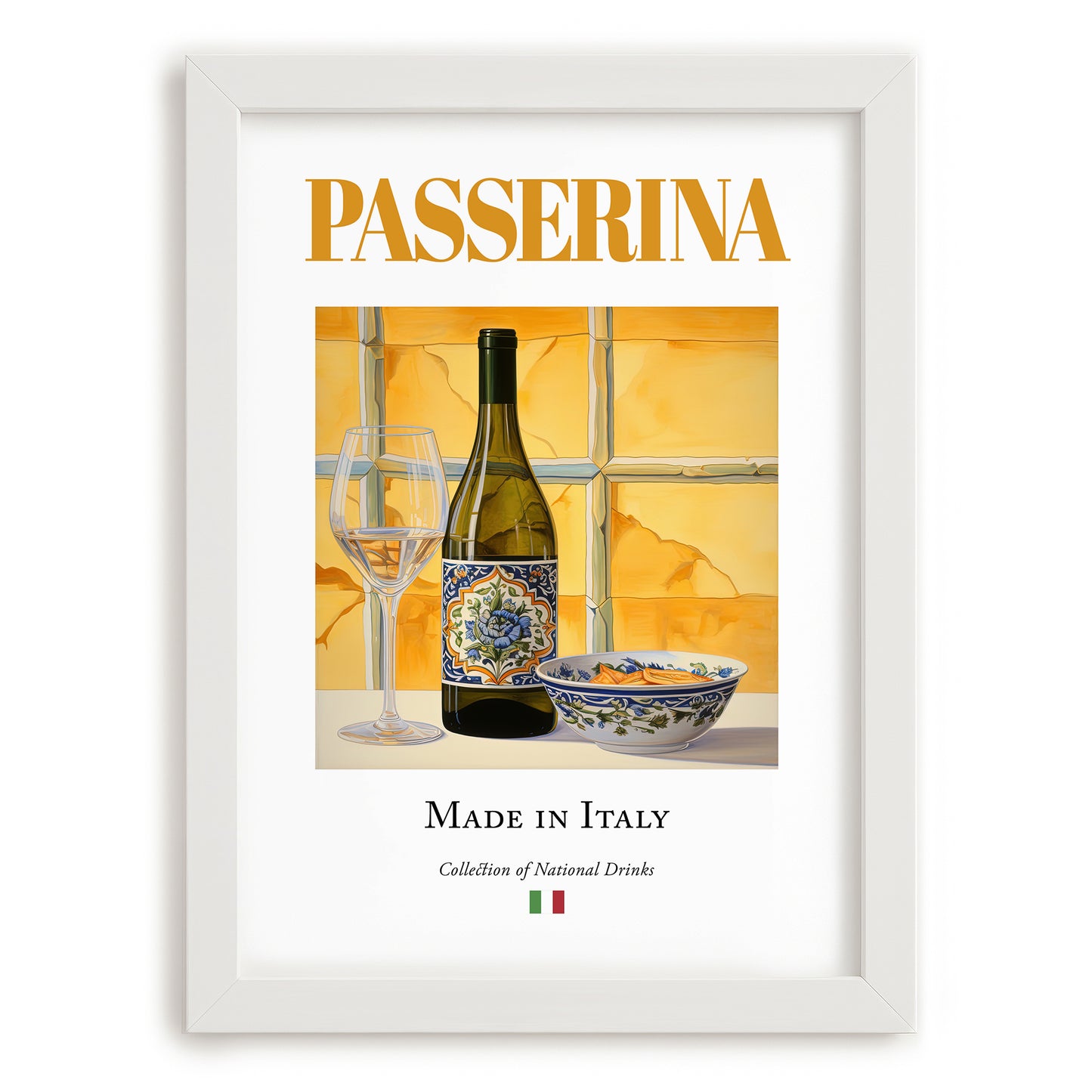 Passerina – Italian White Wine, Vinoteca Painting, placed in minimal white frame
