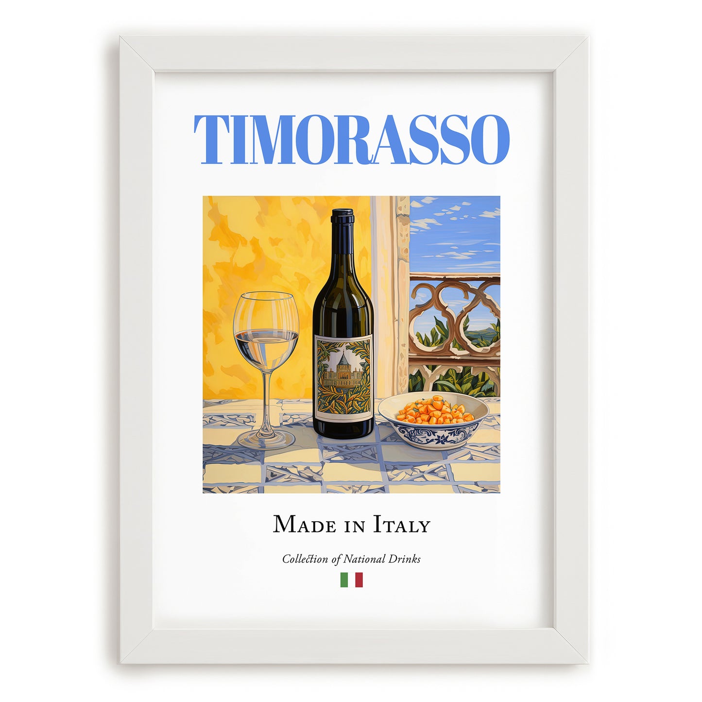 Timorasso – Italian White Wine, Vinoteca Art, placed in minimal white frame