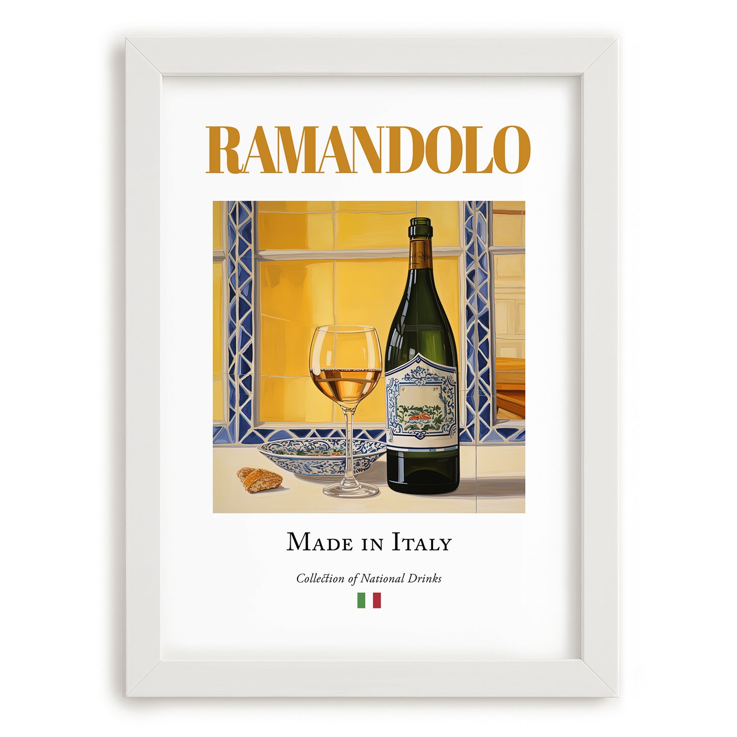 Ramandolo – Italian Dessert Wine, Wine Bar Print, placed in minimal white frame