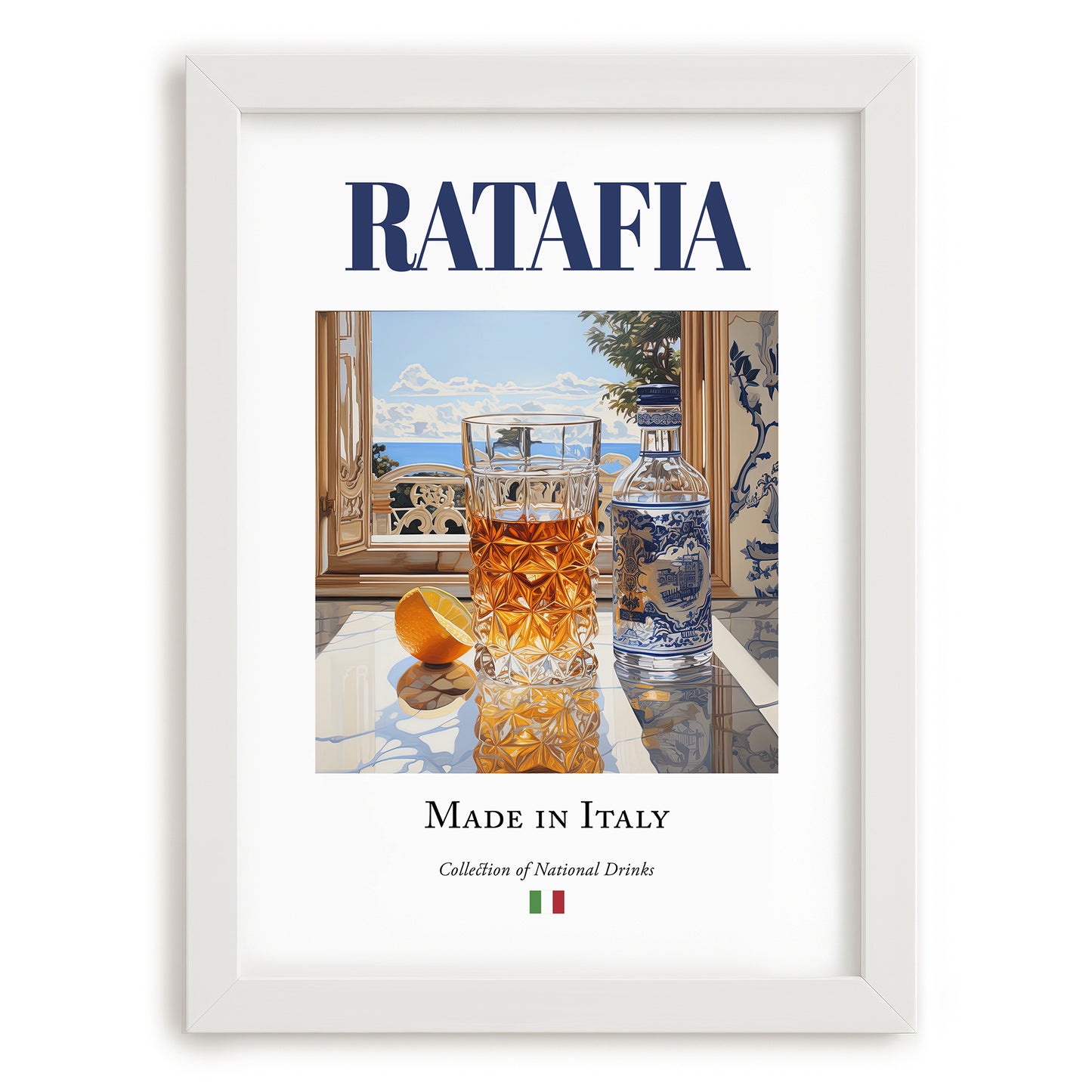 Ratafia – Italian Liqueur Drink, Sky Bar Wall Decor, placed in minimal white frame