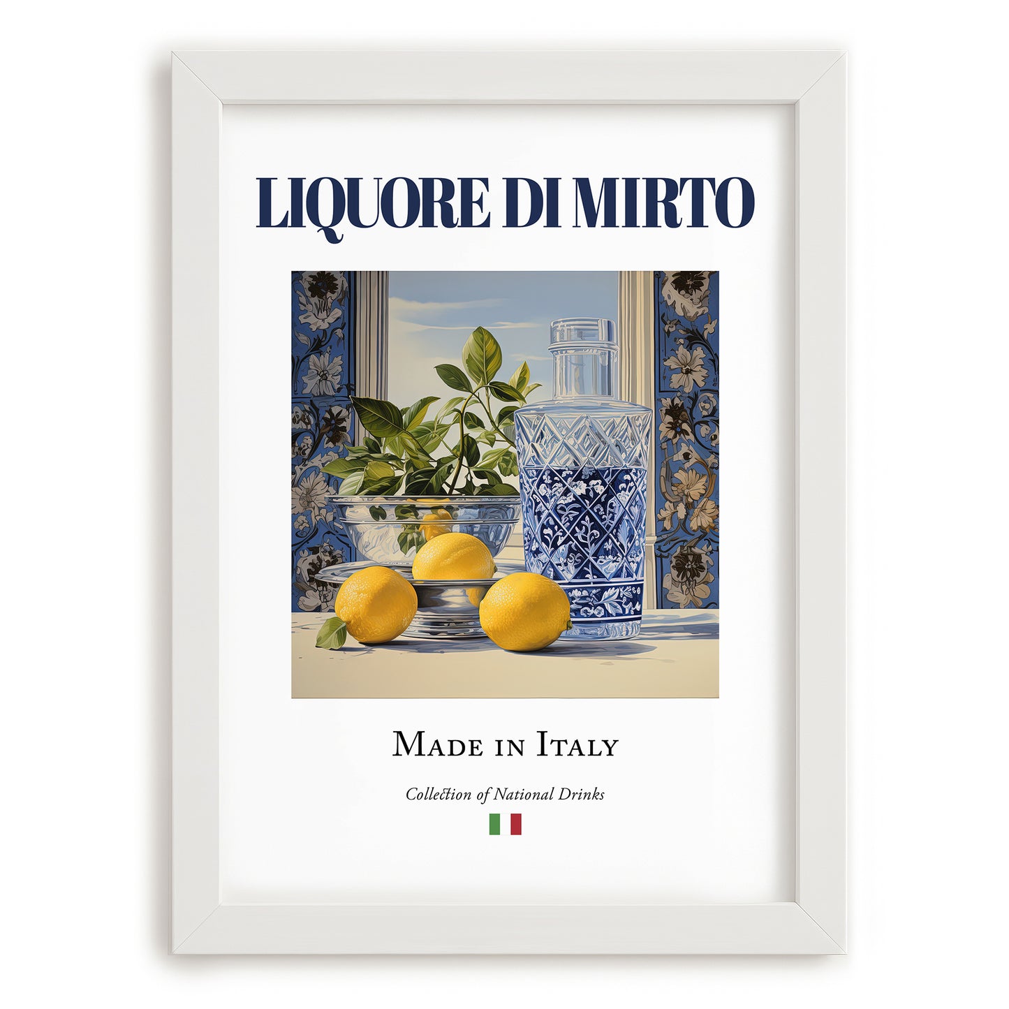 Liquore di mirto – Italian Liqueur Drink, Hotel Lobby Illustration, placed in minimal white frame