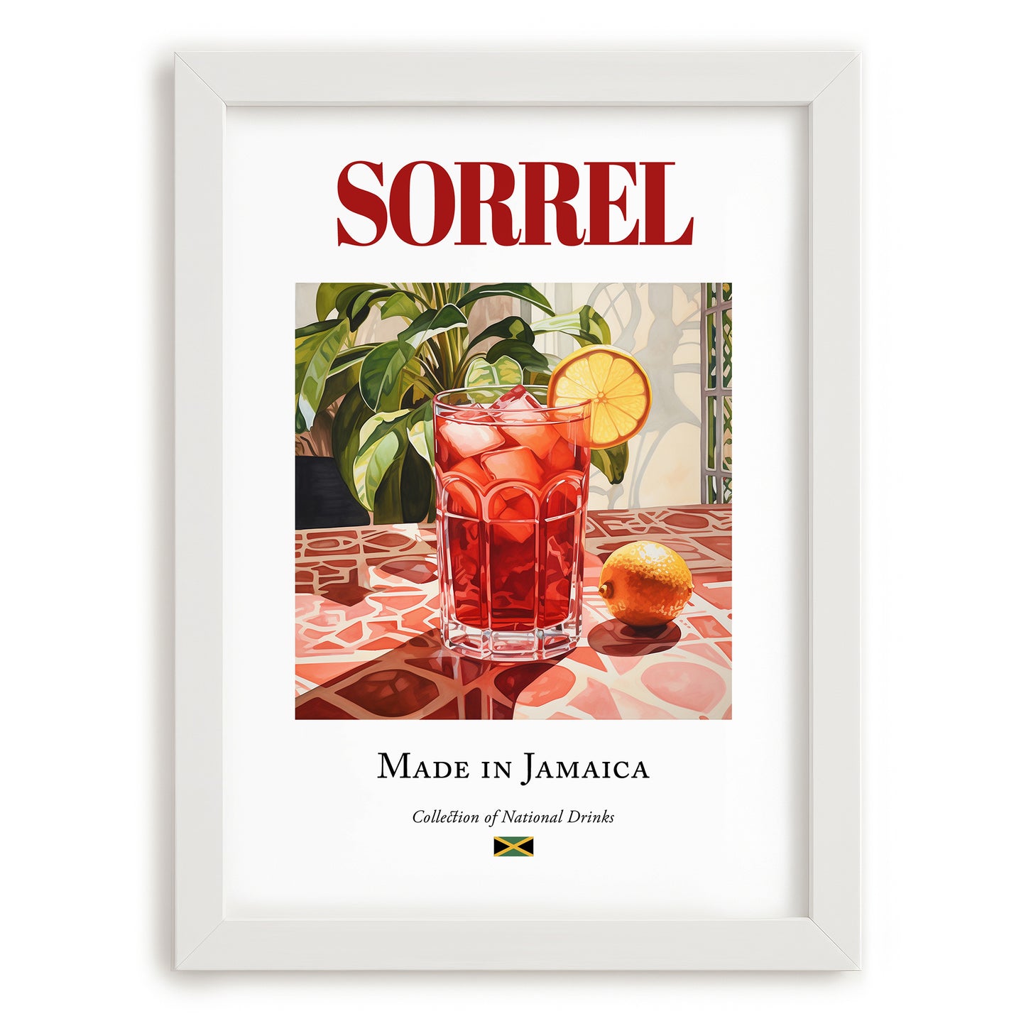 Sorrel – Jamaican Beverage Drink, Jazz Bar Print, placed in minimal white frame