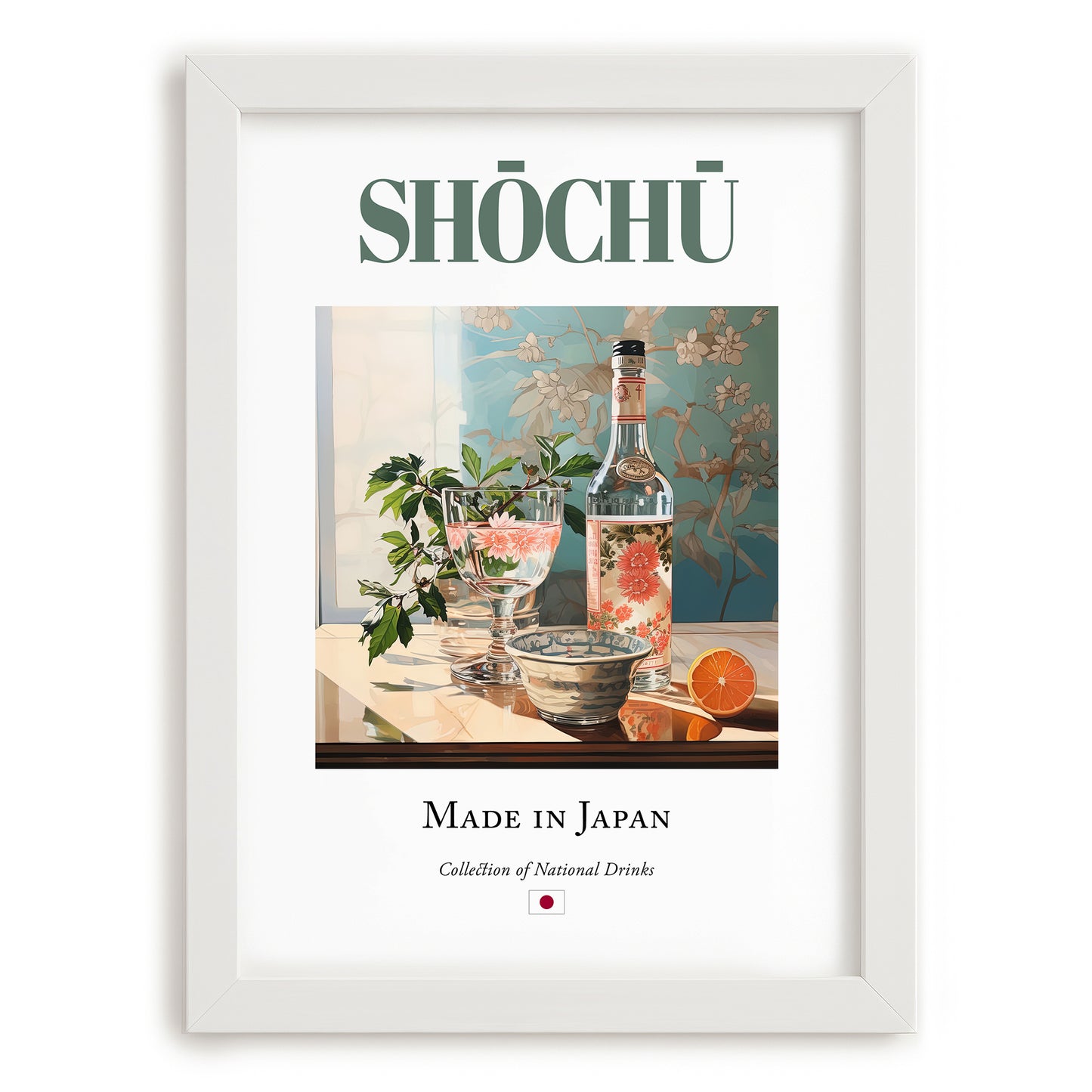 Shōchū – Japanese Spirit Drink, Rooftop Terrace Poster, placed in minimal white frame