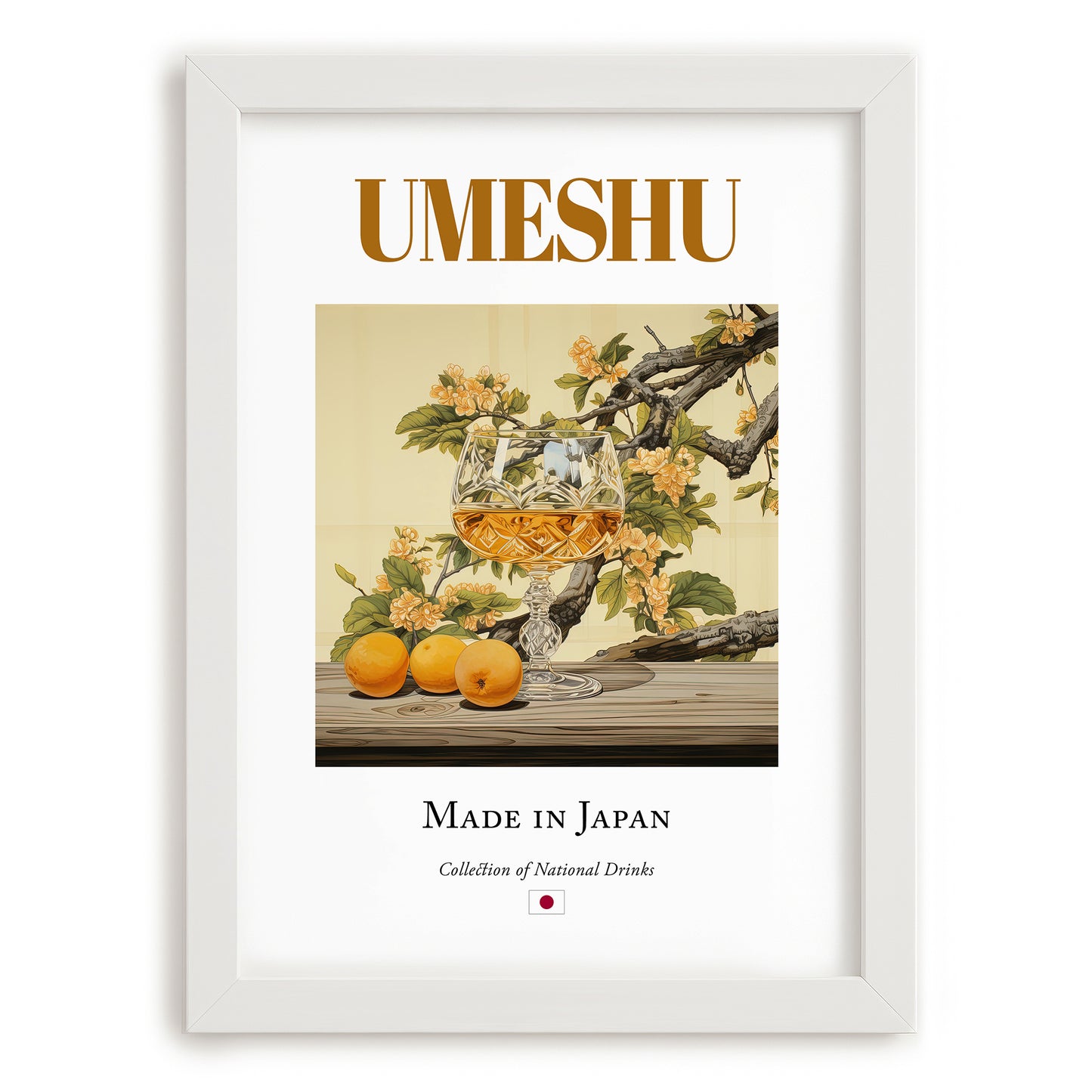 Umeshu – Japanese Beverage Drink, Cocktail Lounge Wall Art, placed in minimal white frame