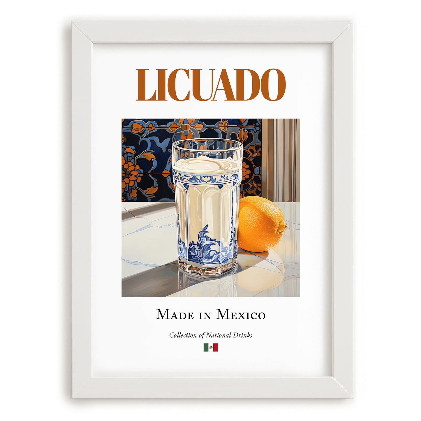 Licuado – Mexican Beverage Drink, Rooftop Terrace Poster, placed in minimal white frame