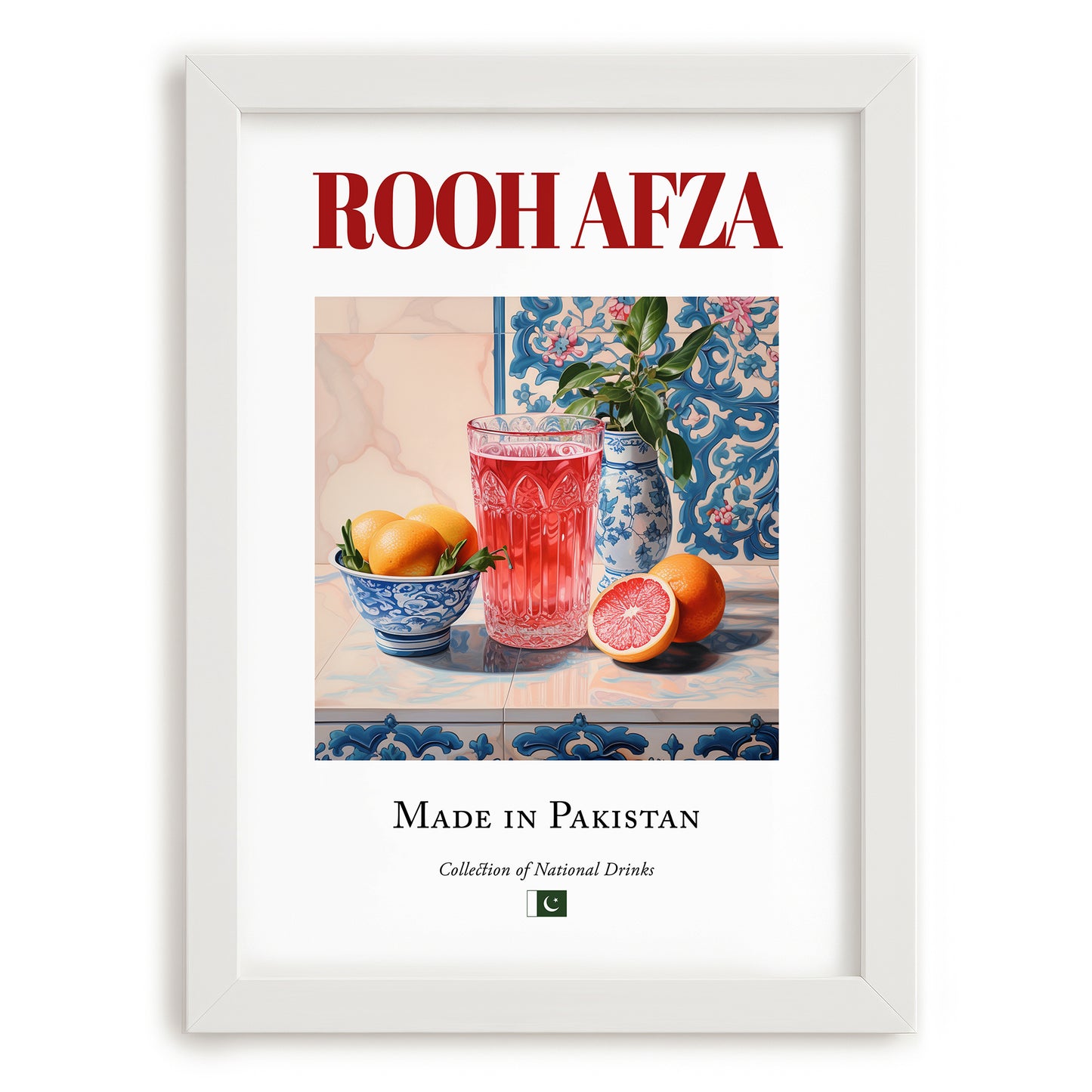 Rooh Afza – Pakistani Beverage Drink, Jazz Bar Painting, placed in minimal white frame