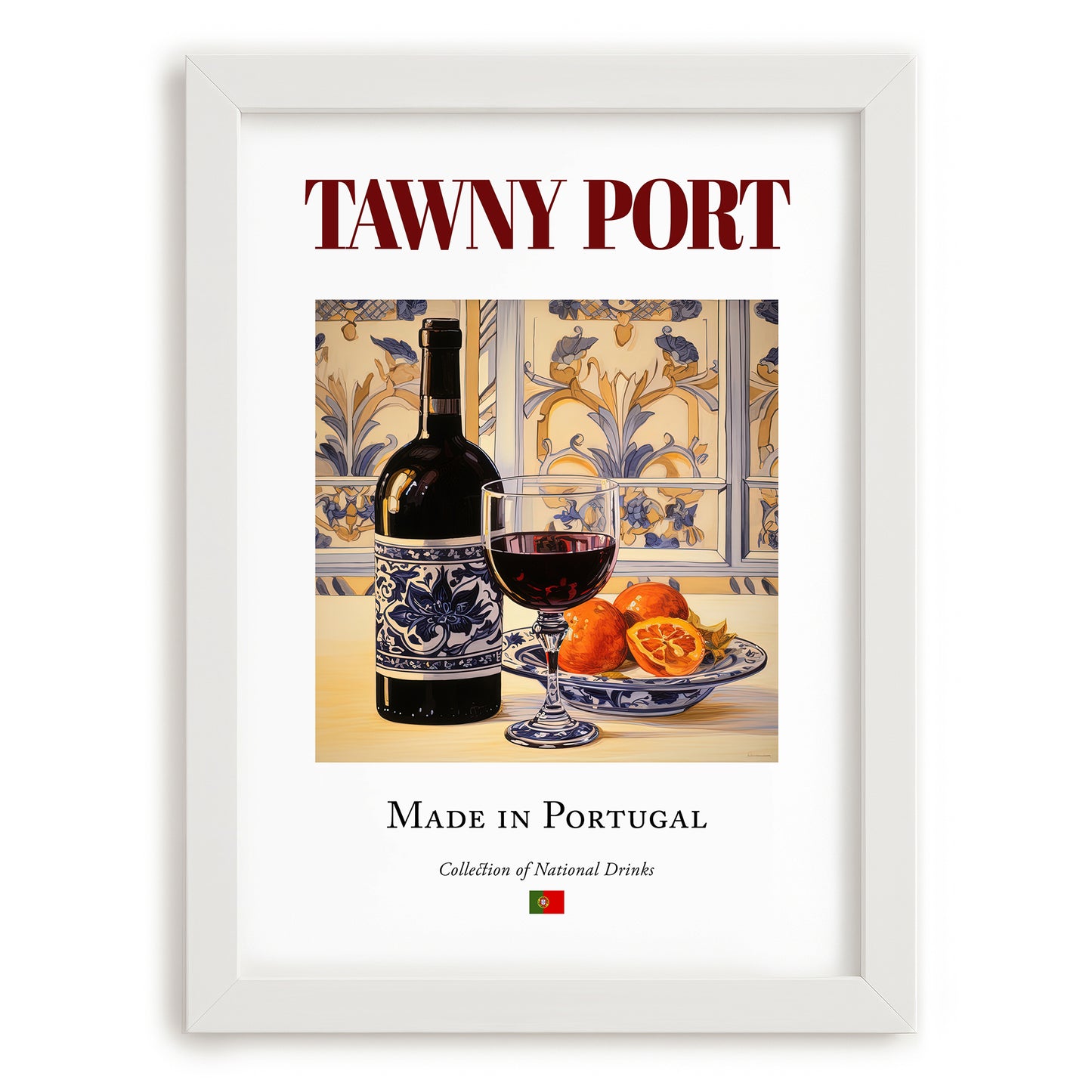Tawny Port – Portuguese Dessert Wine, Wine Bar Wall Art, placed in minimal white frame