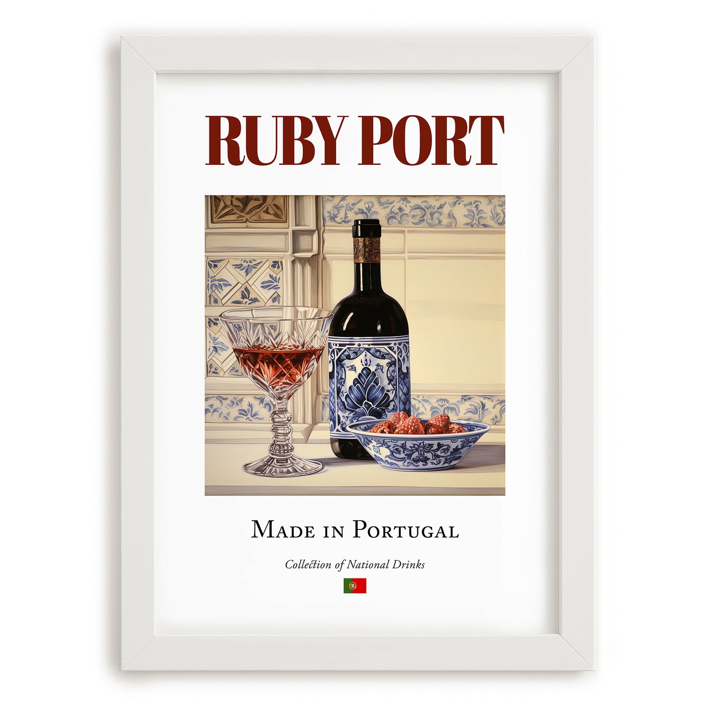 Ruby Port – Portuguese Dessert Wine, Wine Bar Print, placed in minimal white frame