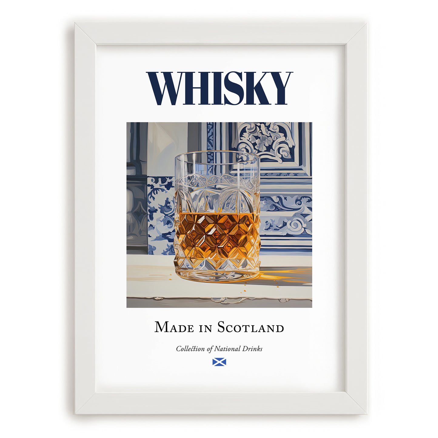 Whisky – Scottish Spirit Drink, Beach Bar Poster, placed in minimal white frame
