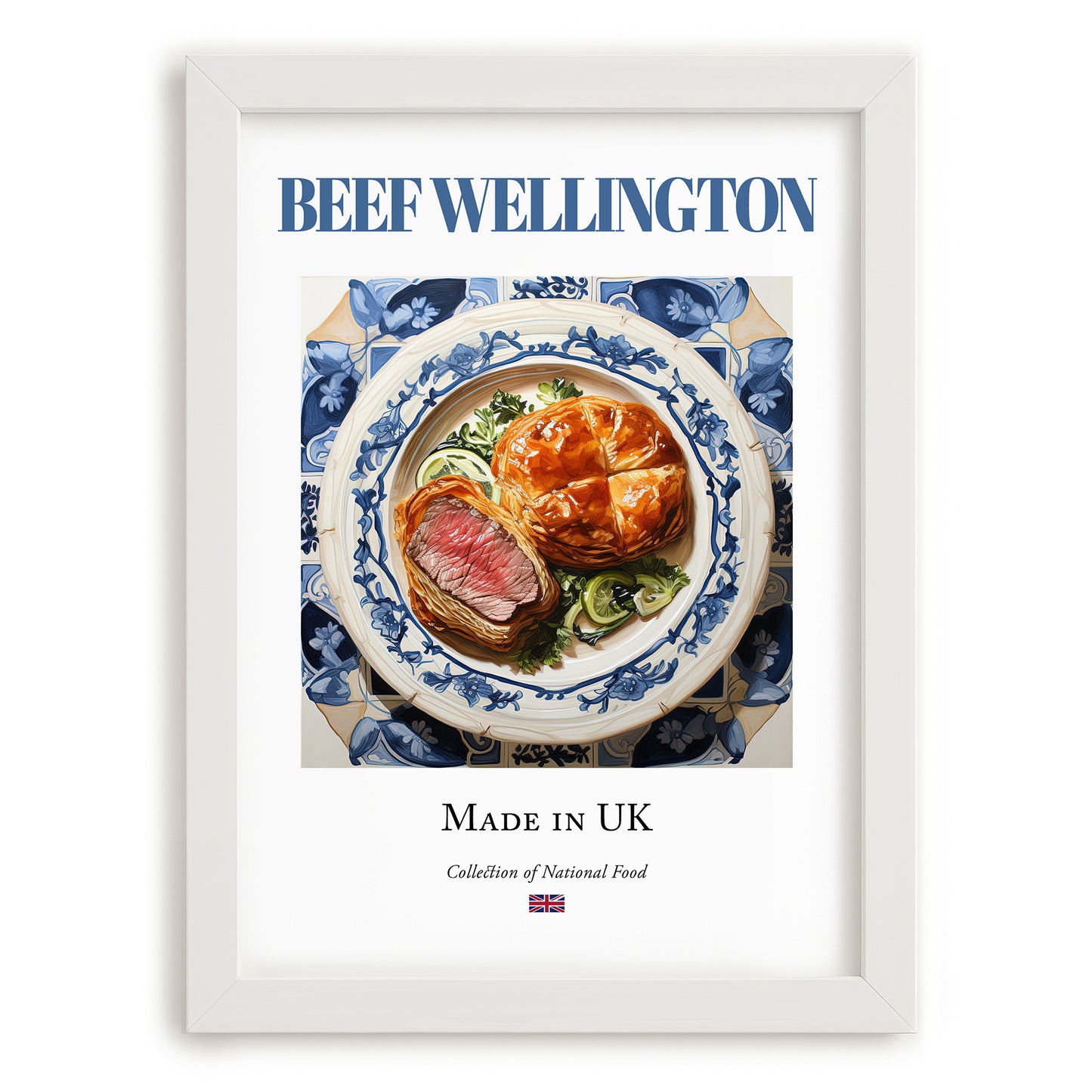 Beef Wellington – English Meat Dish, Farmhouse Kitchen Poster, placed in minimal white frame