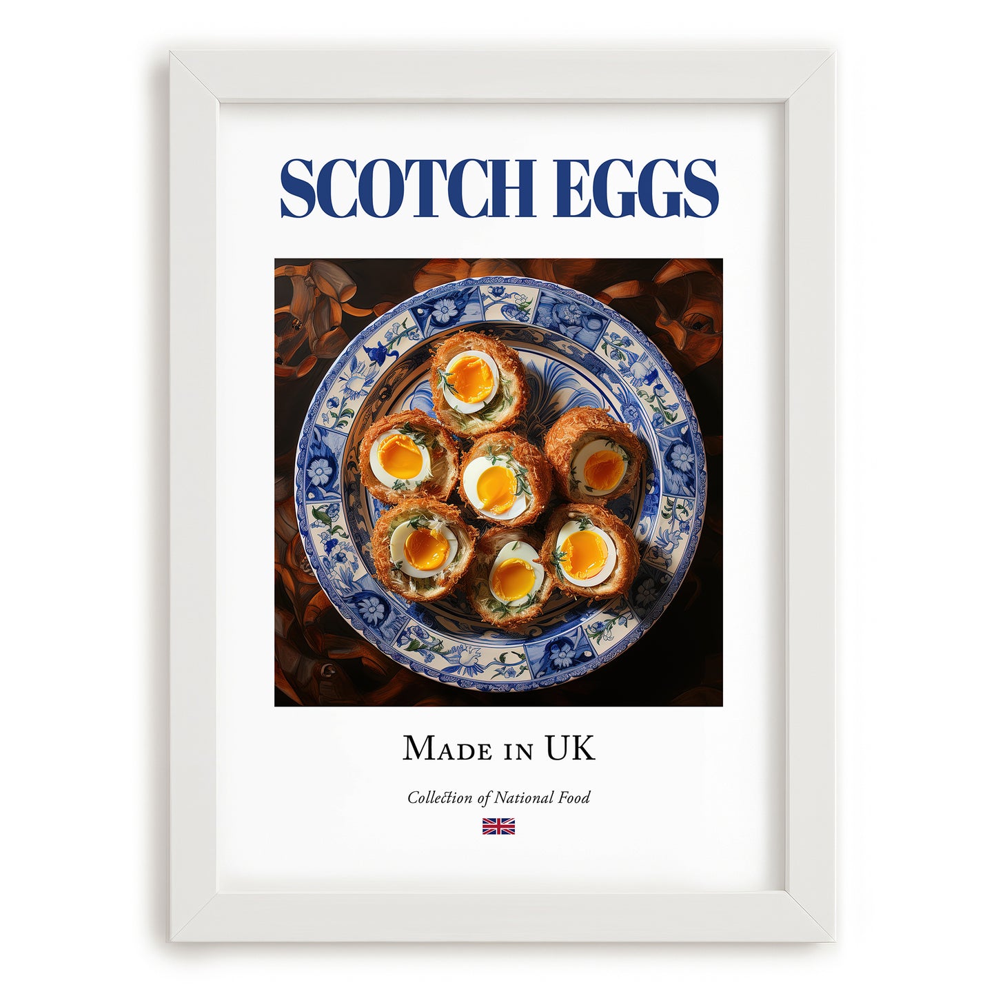 Scotch Eggs – English Snack Dish, Bistro Illustration, placed in minimal white frame