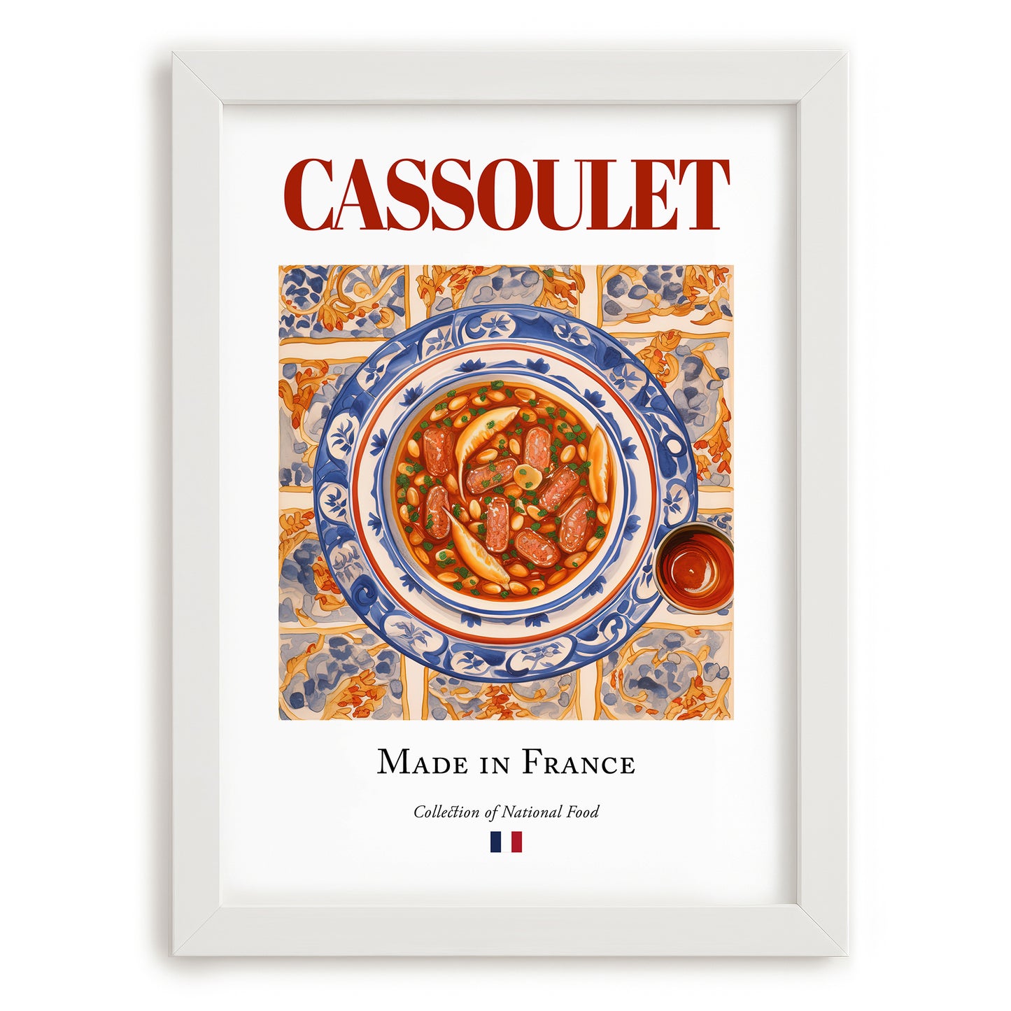 Cassoulet – French Stew Dish, Restaurant Print, placed in minimal white frame