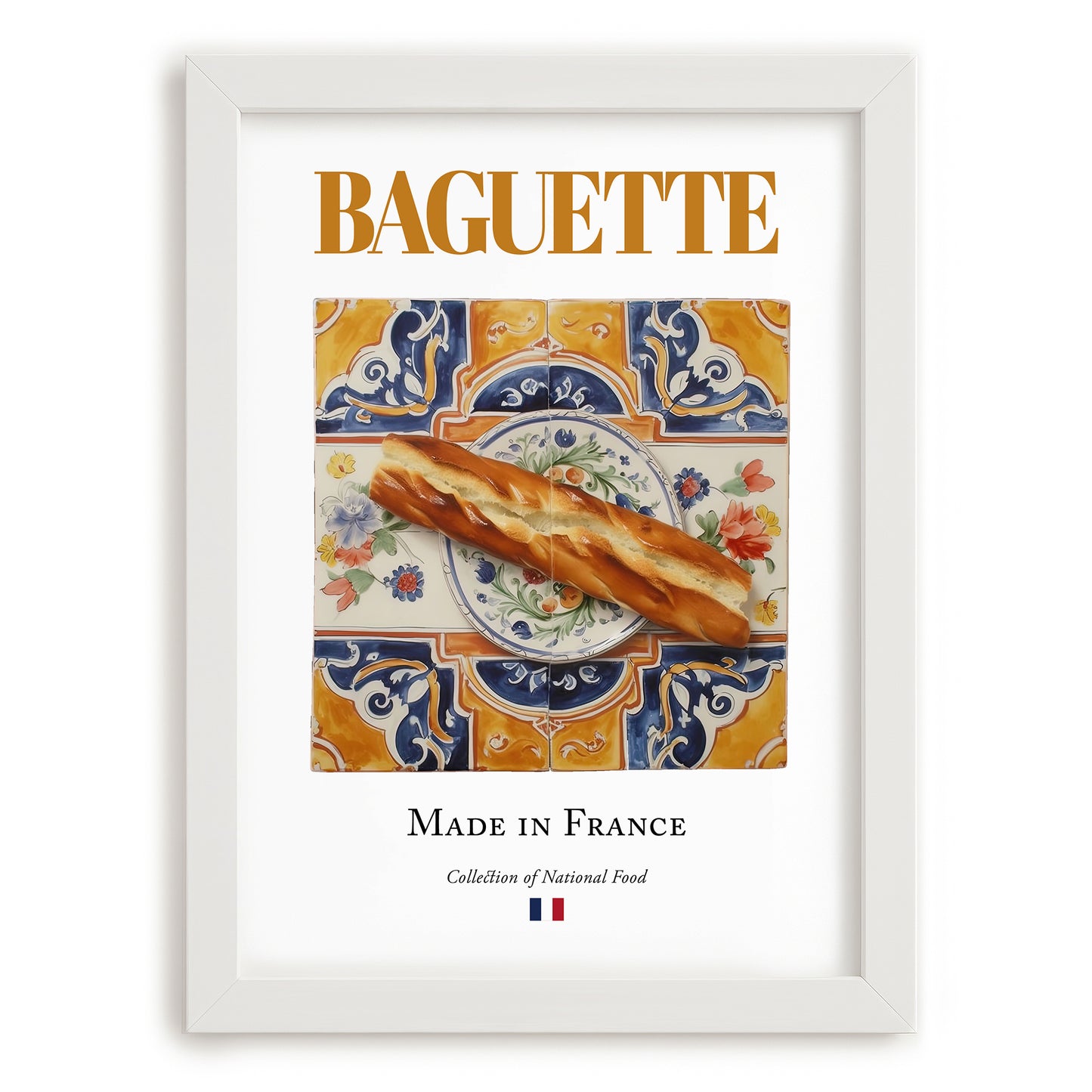 Baguette – French Bread Dish, Bistro Print, placed in minimal white frame