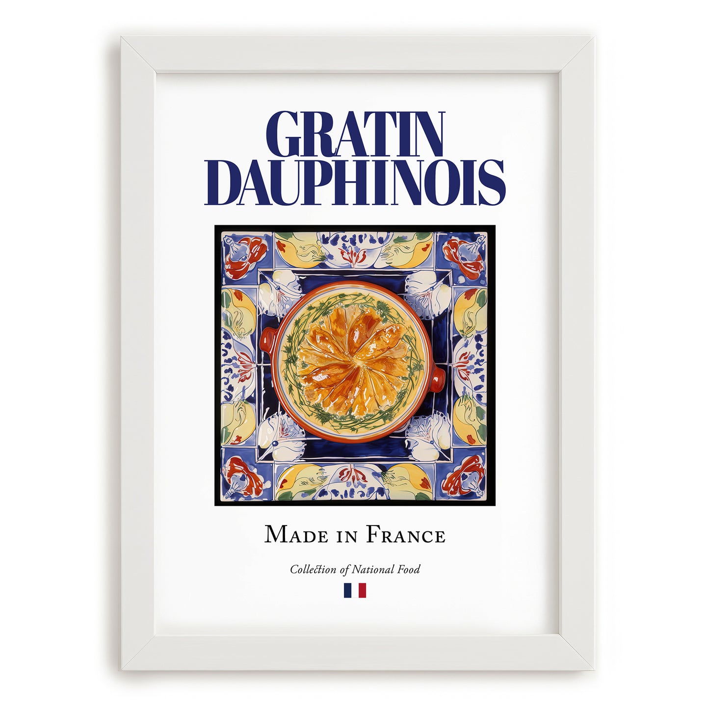 Gratin Dauphinois – French Dish, Fine Dining Restaurant Poster, placed in minimal white frame