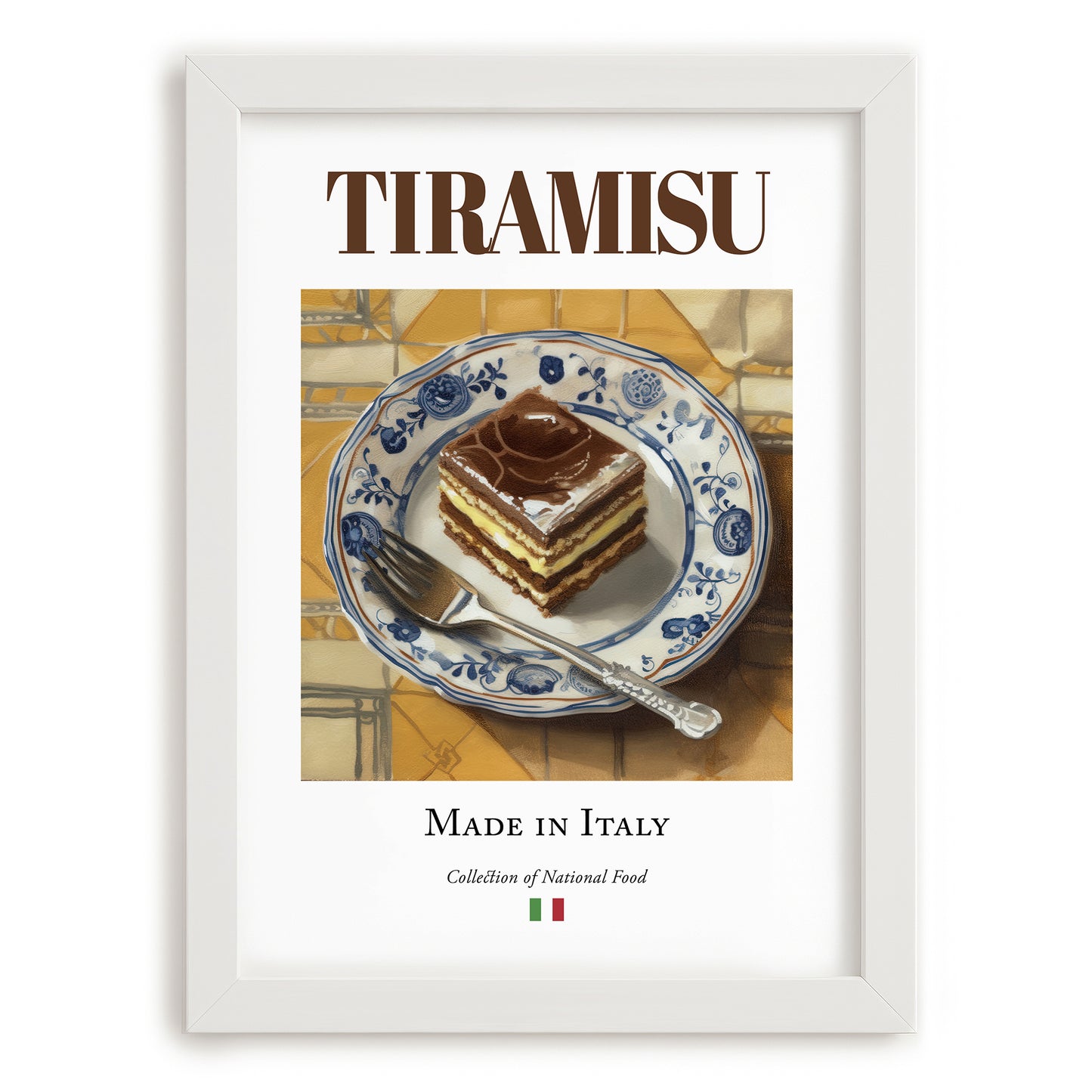 Tiramisu – Italian Dessert Dish, Café Poster, placed in minimal white frame